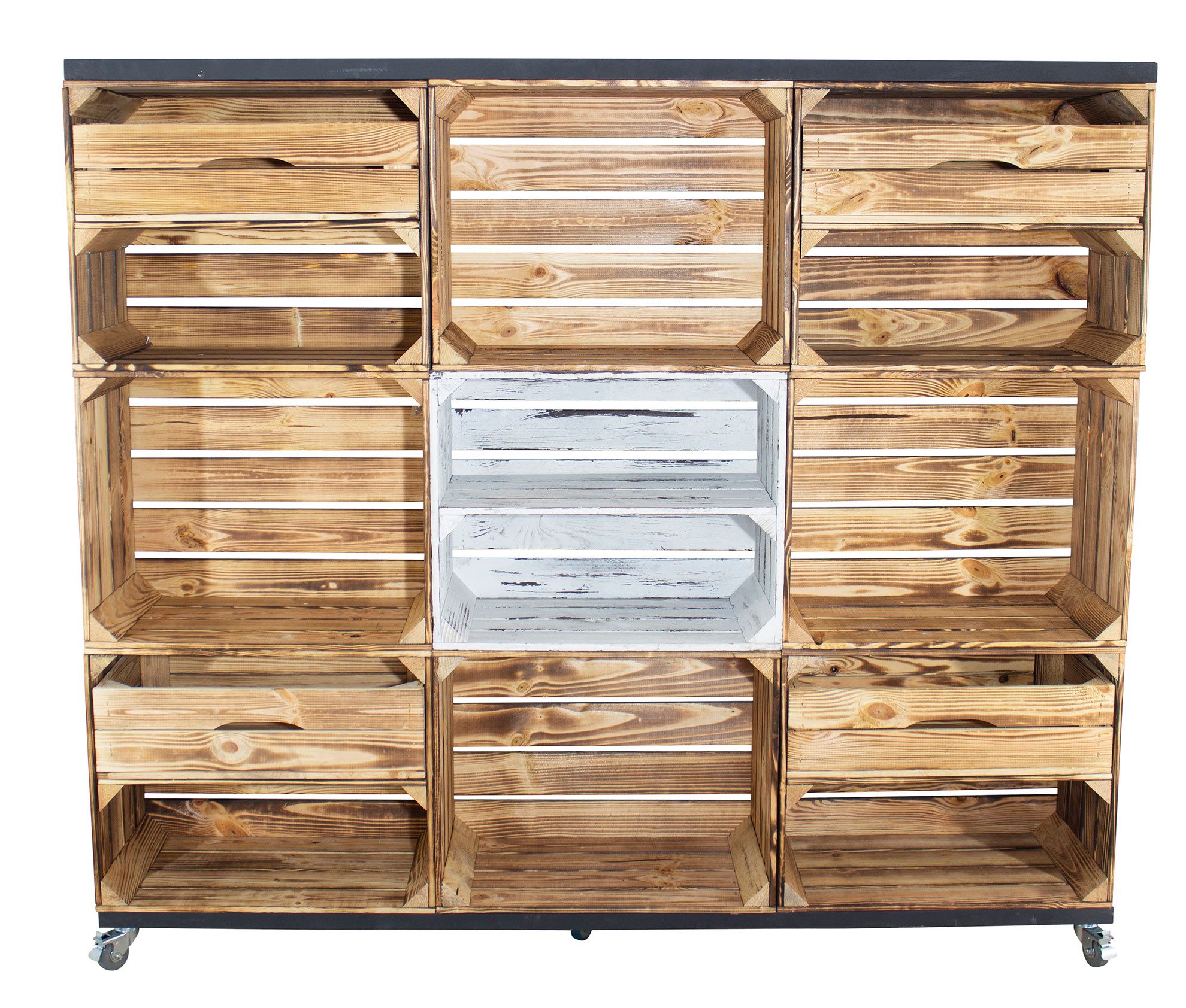 Kistenkolli Altes Land Allzweckkiste mit 8 geflammten mit 4 1 shabby weiß mit Mittelbrett Rollen (Spar-Set, 1er Set)