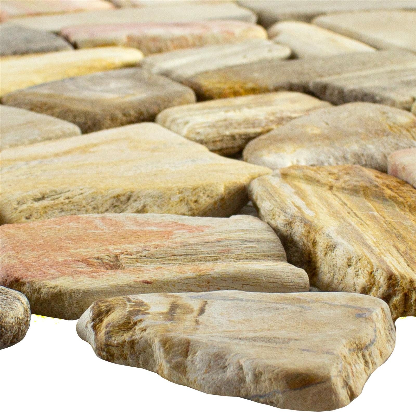 Mosafil Mosaikfliesen Marmor Bruch Mosaikfliesen Erdenet Braun Beige, Naturstein-Marmor 30.500x30.500, beige-braun, Verlegefertig auf ein Netz geklebt - Frostsicher - Wasserfest