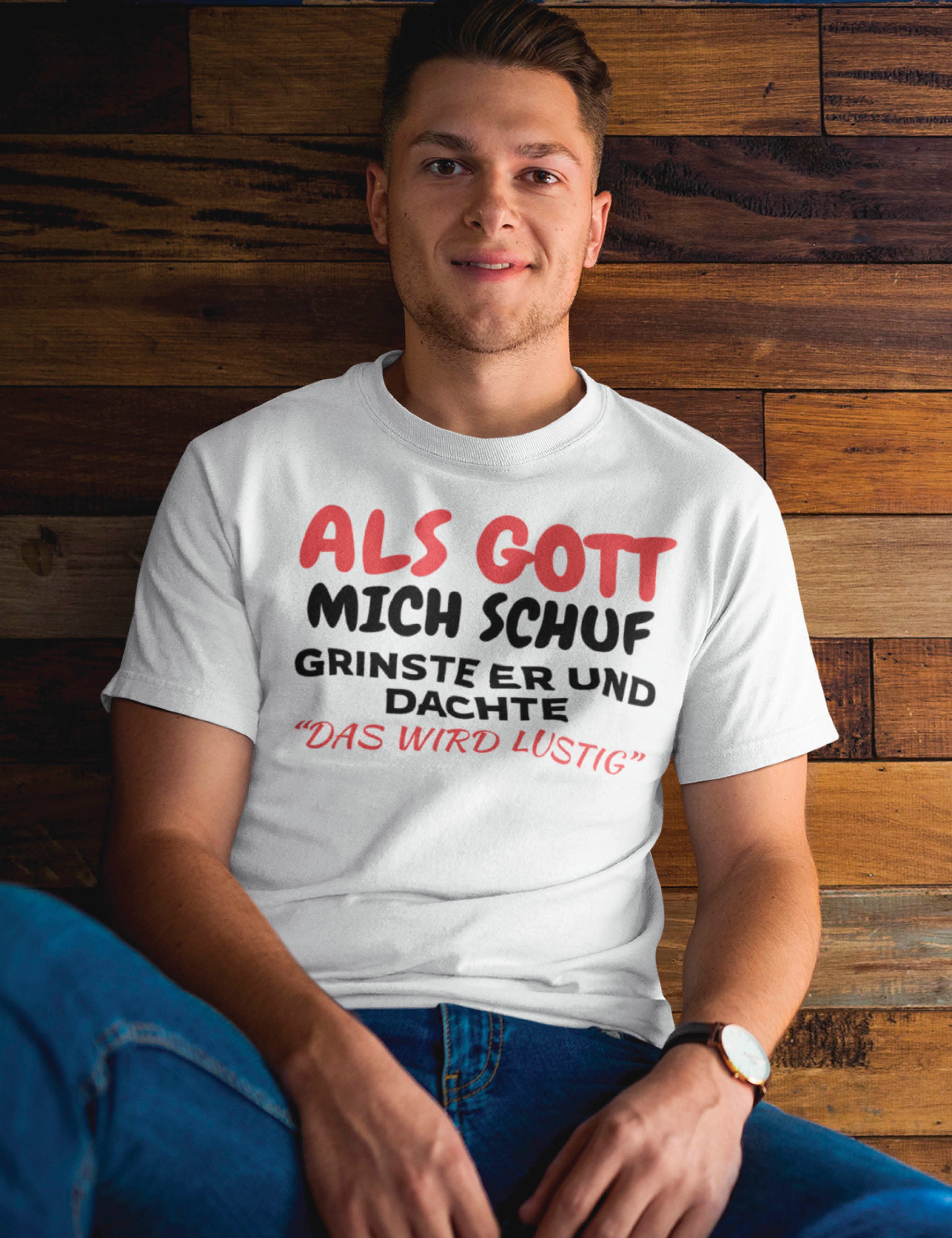 Youth Designz T-Shirt Als Gott mich Schuf: Herren T-Shirt mit lustigen Aufdruck als Geschenk mit witzigen Frontprint für Männer