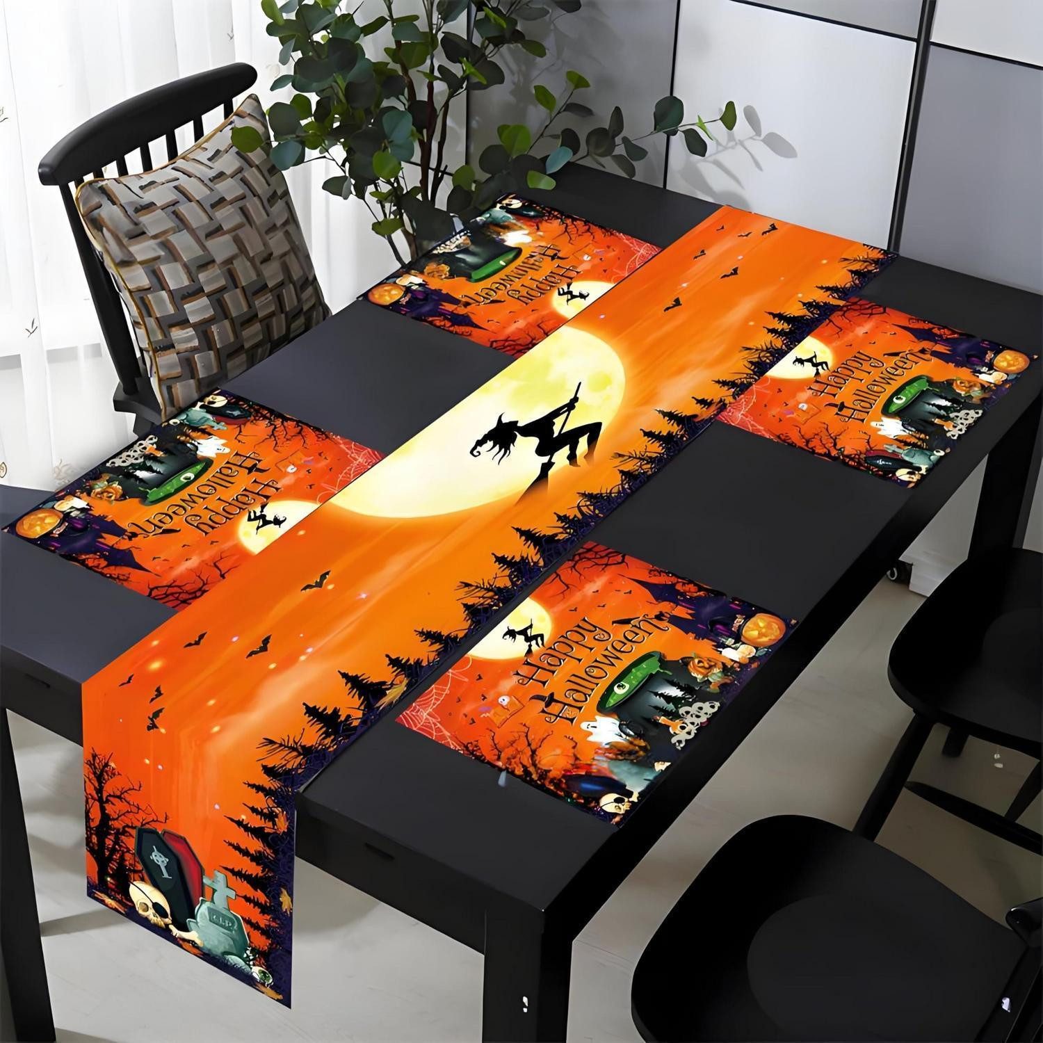 LuxusKollektion Tischläufer Halloween Tischdeko Set mit Läufer & 4 Sets (1-tlg)