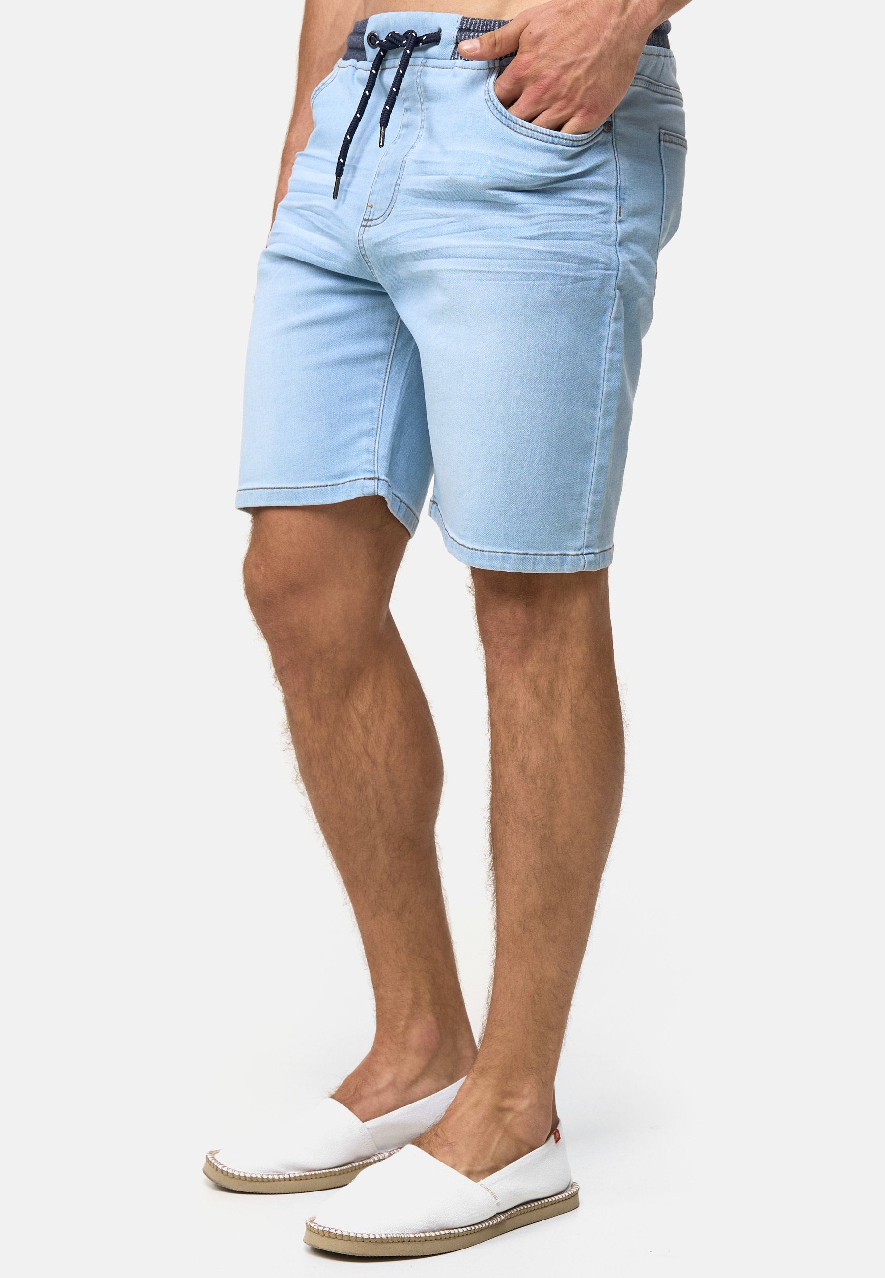 Indicode Jeansshorts Herren Ettore Jeans Shorts Herrenshorts mit 5 Taschen und elastischem Bund mit Kordelzug