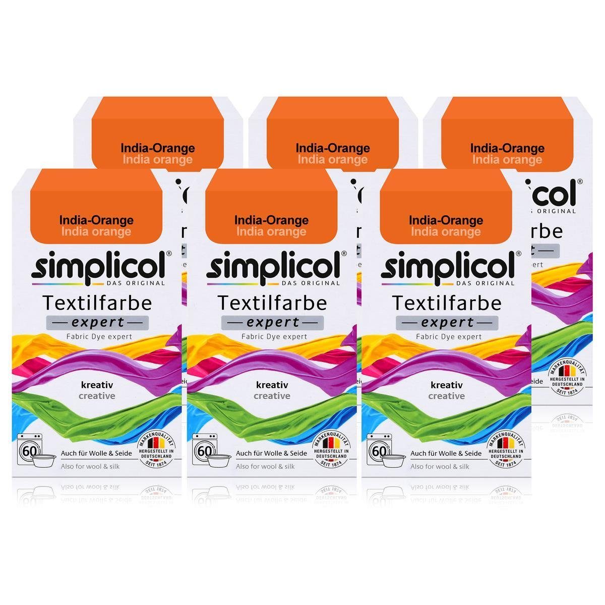 simplicol Textilfarbe Simplicol Textilfarbe expert India-Orange 150g - Farbe zum Färben (6er