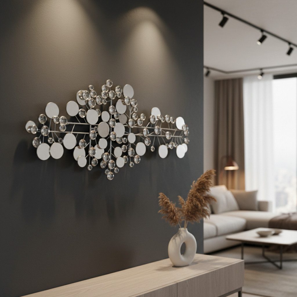 MF Wanddekoobjekt Wandobjekt Silvaris Circle silber abstrakt handgefertigt 95cm (1 St)