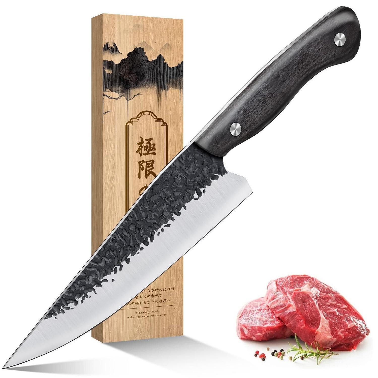 LuxusKollektion Kochmesser Kochmesser Ergoholzgriff ATS-34 Stahl gehämmerte Klinge