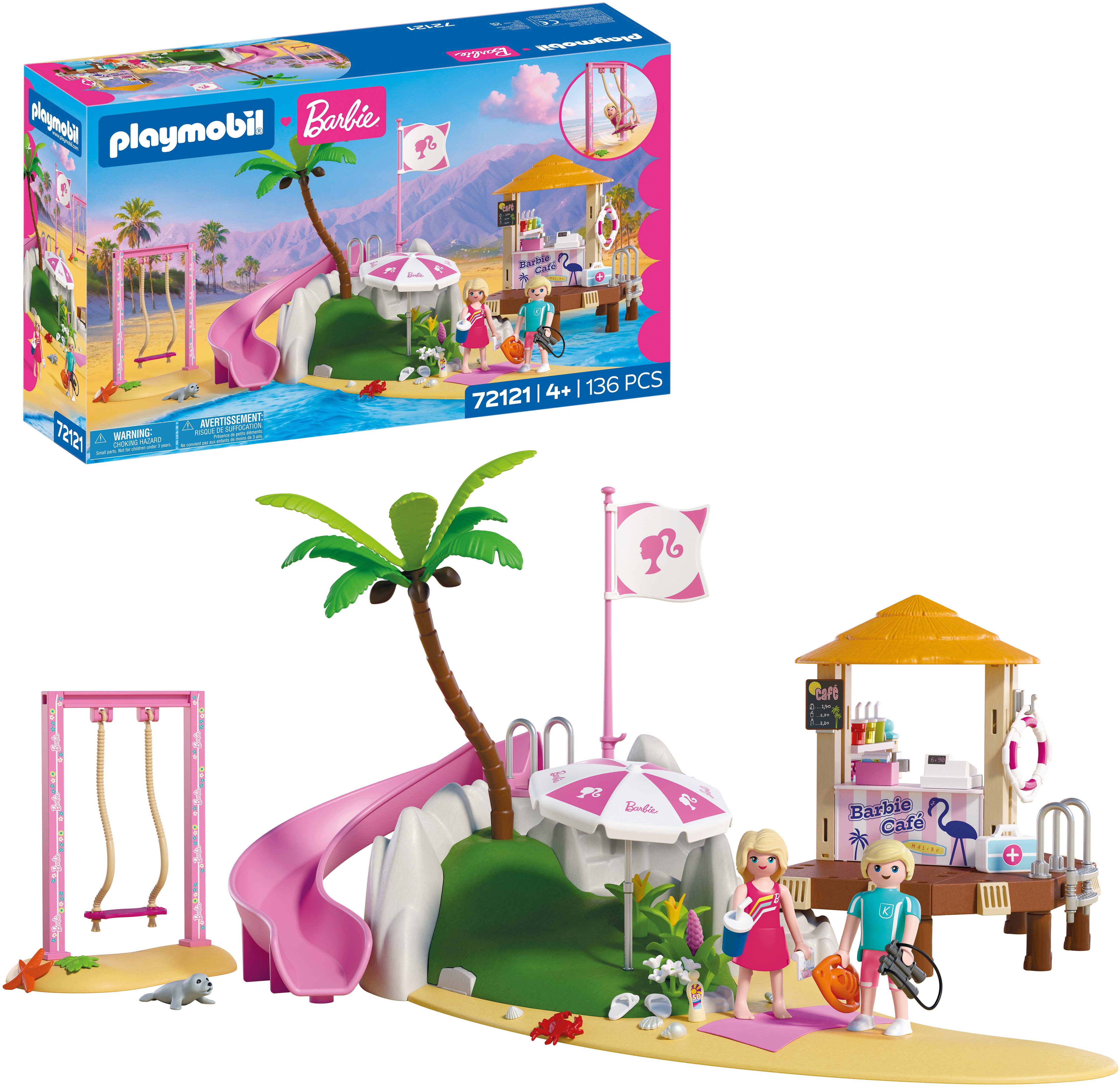 Playmobil® PLAYMOBIL x Barbie™ Strand Café (72121), Barbie™ Konstruktions-Spielset, (136 St), Made in Europe