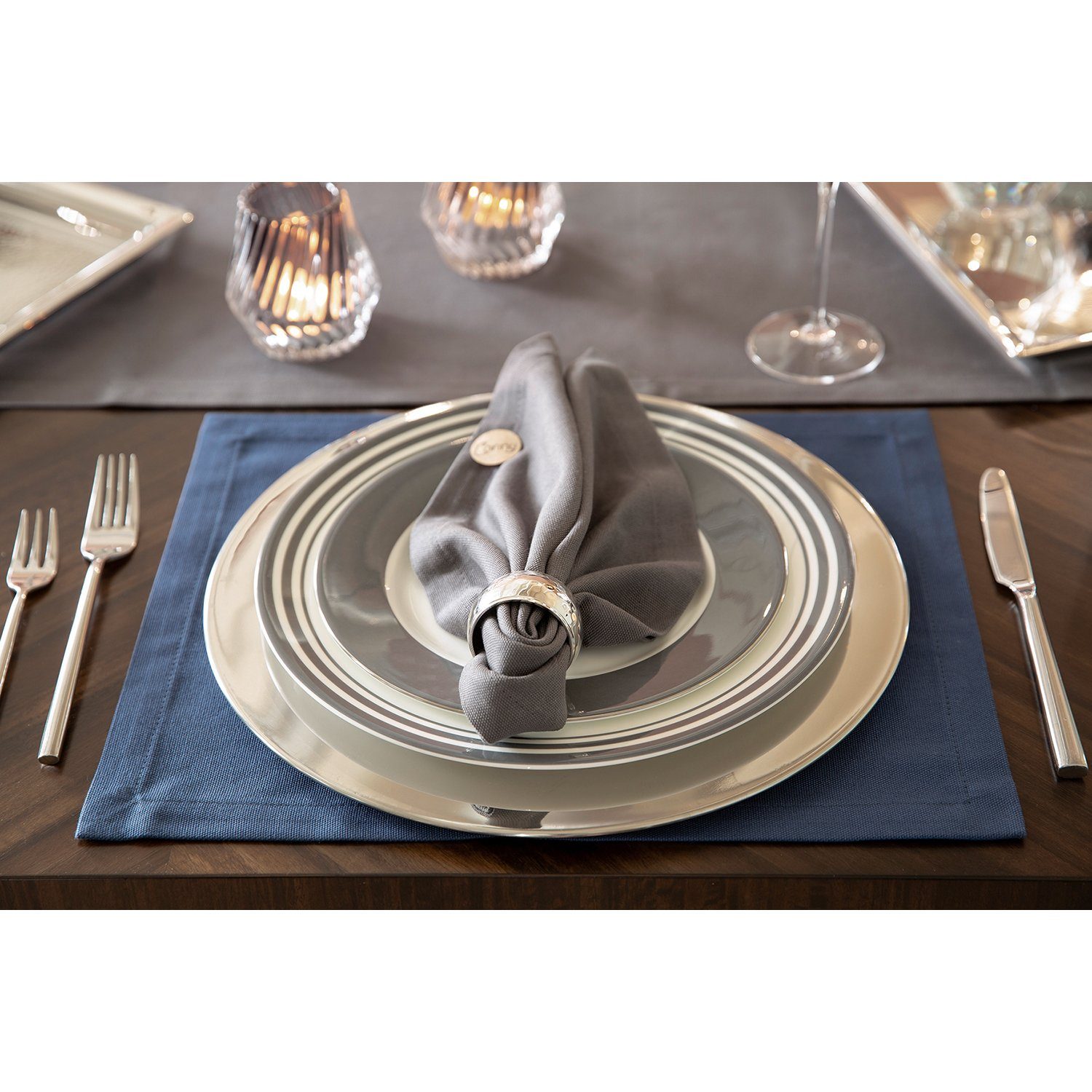 Fink Dessertteller Dessertteller MOMENTS - grau/weiß - Porzellan - Ø 21cm, mit Platinumrand