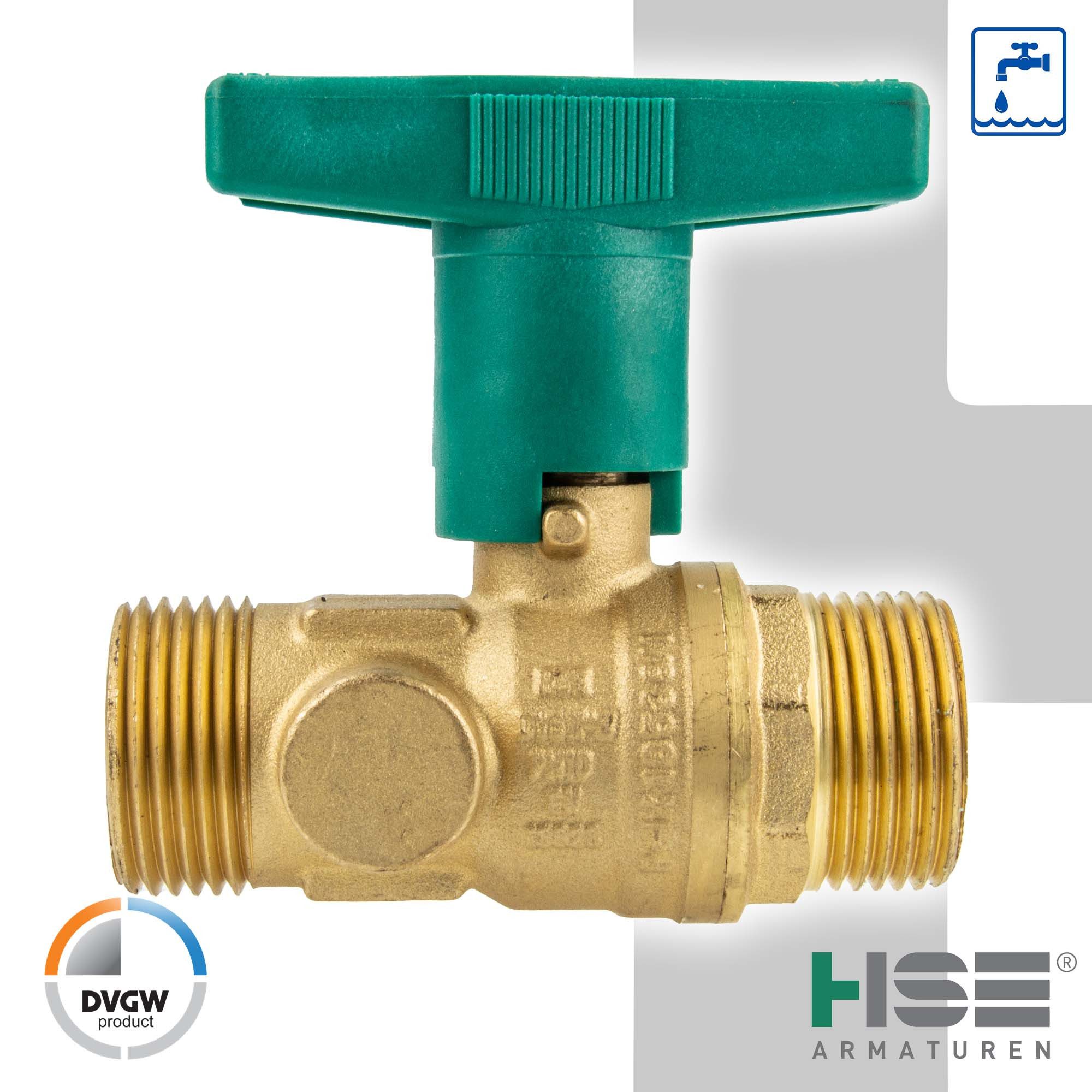 Hermann Schmidt Kugelhahn UNIWATER Trinkwasser-Kugelhahn Typ 1443 mit ISO-T-Griff beidseitig AG, Zulassungen: DVGW für Trinkwasser