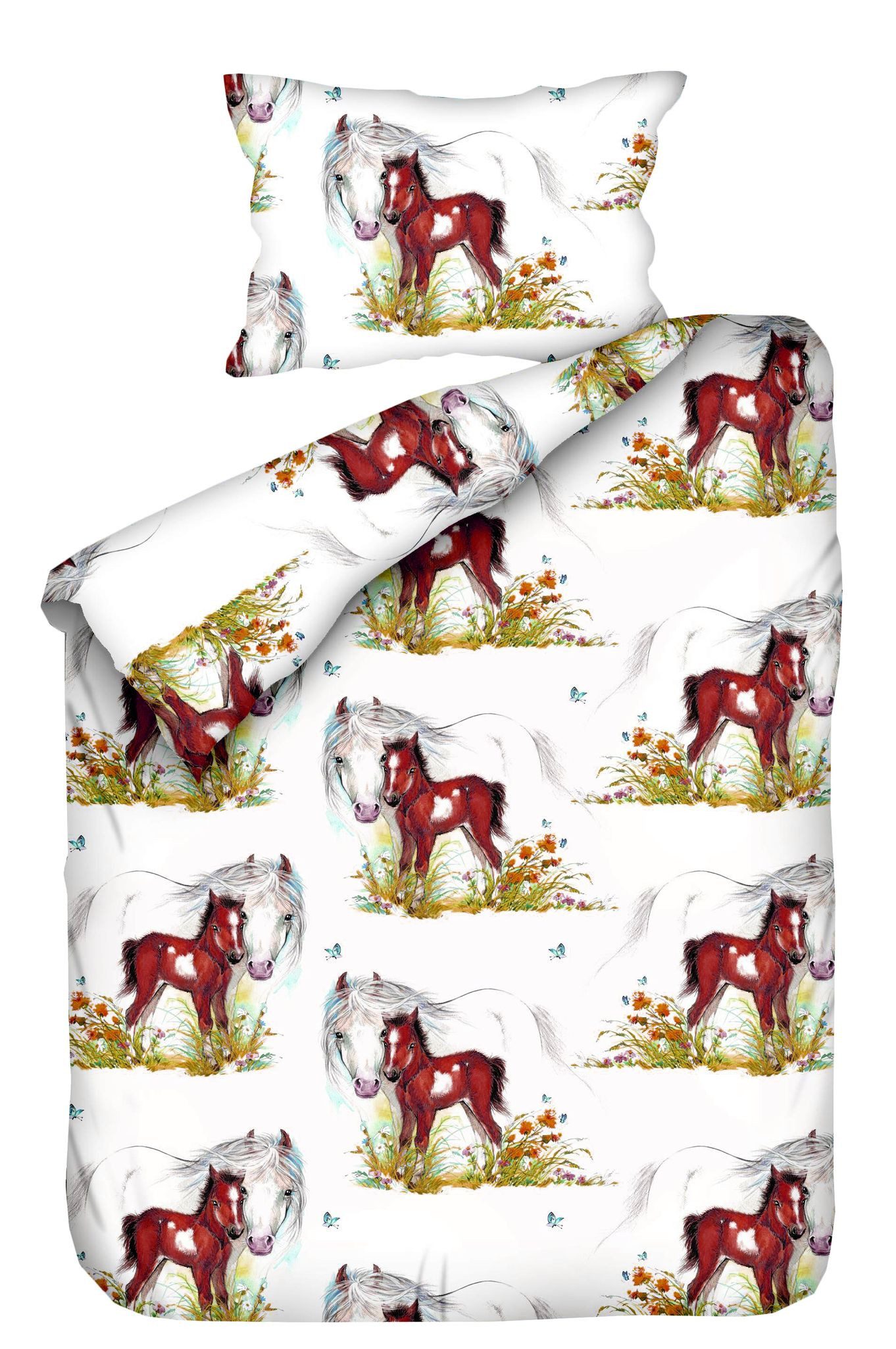 JACK Babybettwäsche 100x135cm, Pferd Mama und Fohlen mit RV, Biber, 2 teili günstig online kaufen