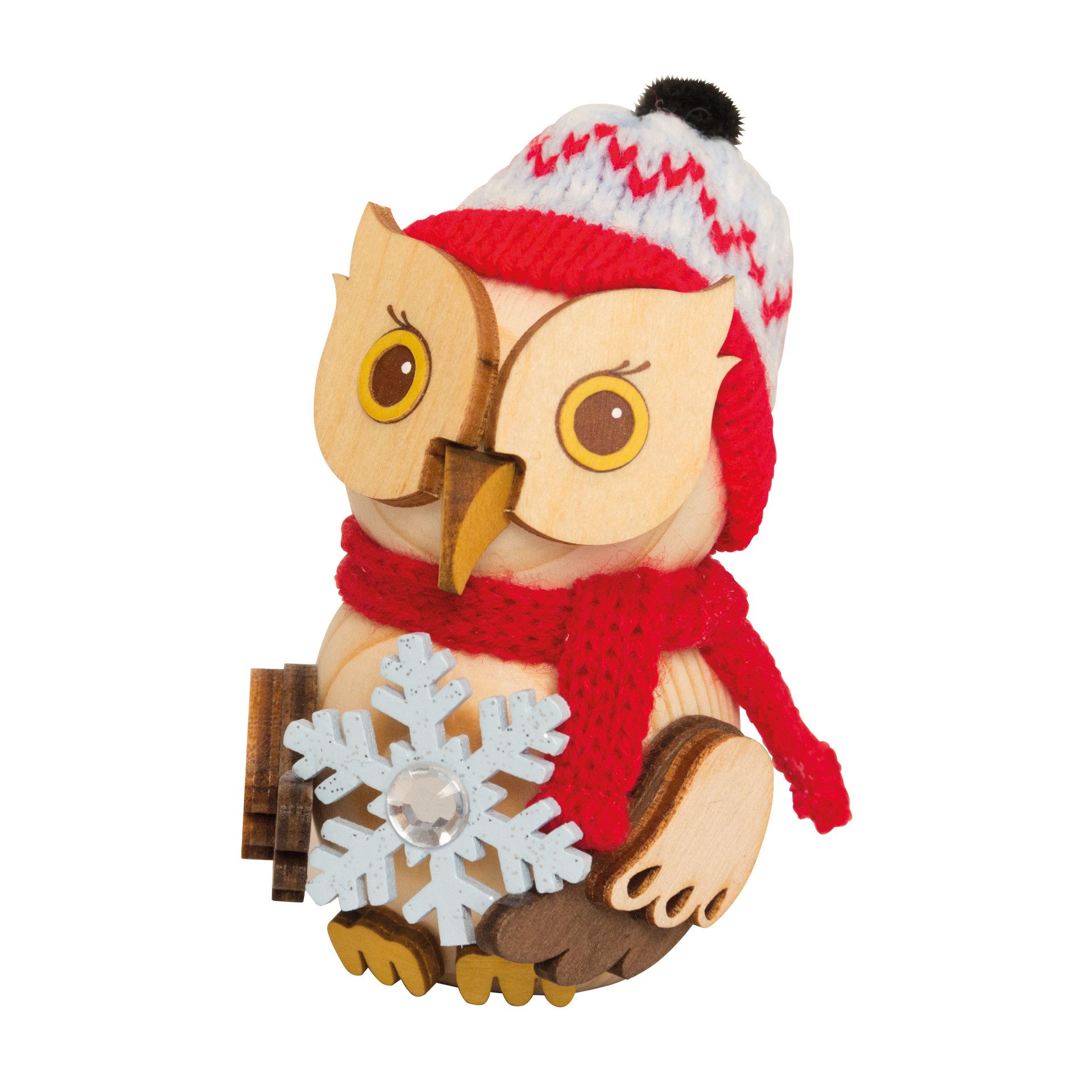 Kuhnert Sammelfigur Kuhnert Mini Eule mit Schneekristall (1 St), 100% Made in Germany, Erzgebirgische Holzkunst
