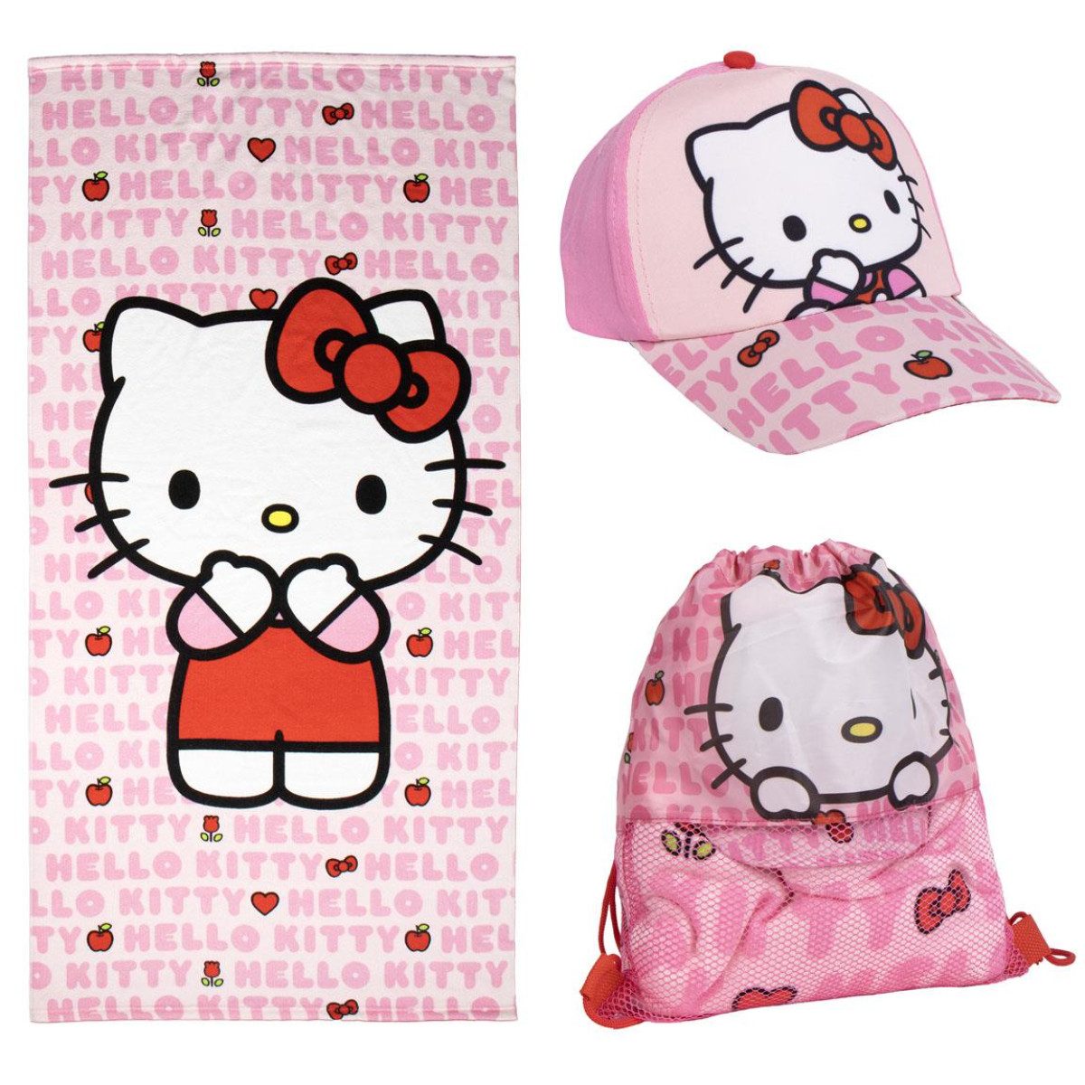Cerda Handtuch Set Hello Kitty Kinderhandtücher im praktischen Beutel