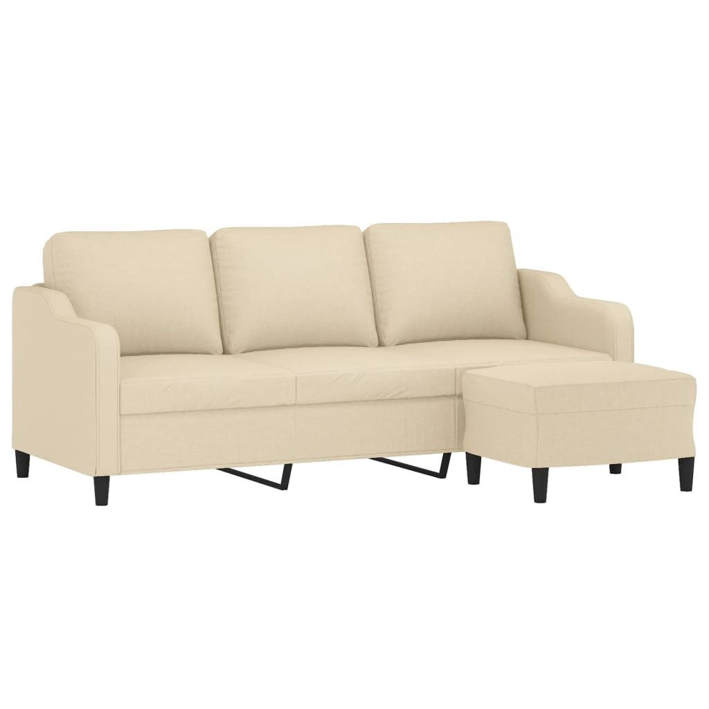 vidaXL Sofa 3-Sitzer-Sofa mit Hocker Creme 180 cm Stoff günstig online kaufen