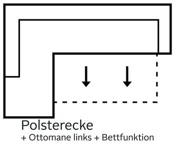 COLLECTION AB Ecksofa John L-Form, Regalarmlehne,Bettfunktion,Bettkasten,Ottomane beiseitig montierbar