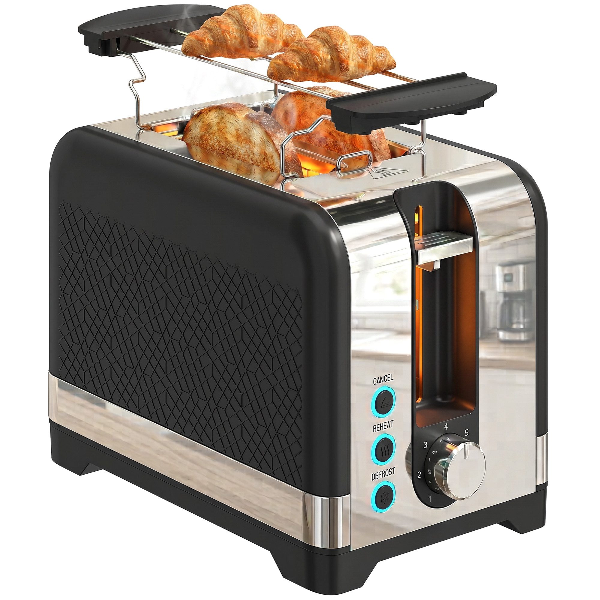 ibettertec Toaster 2-Scheiben-Toaster mit 7 Bräunungsstufen Wärmerost, 930 W, Auftauen/Erwärmen/Abbruch