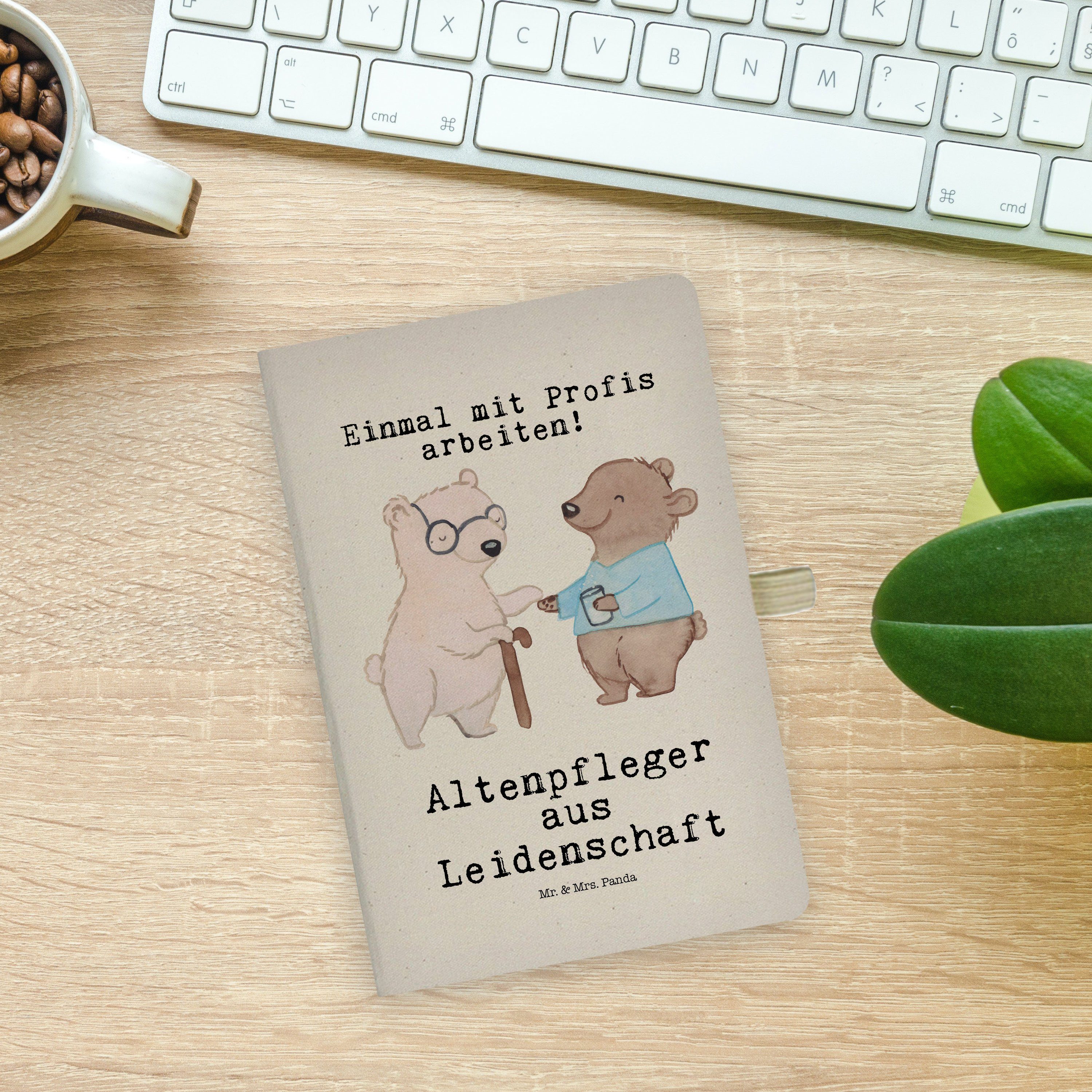 Schreibbuch, Mrs. & Mrs. Mr. Notizbuch Transparent Panda & Altenpfleger aus Panda Leidenschaft - Mr. Geschenk, -
