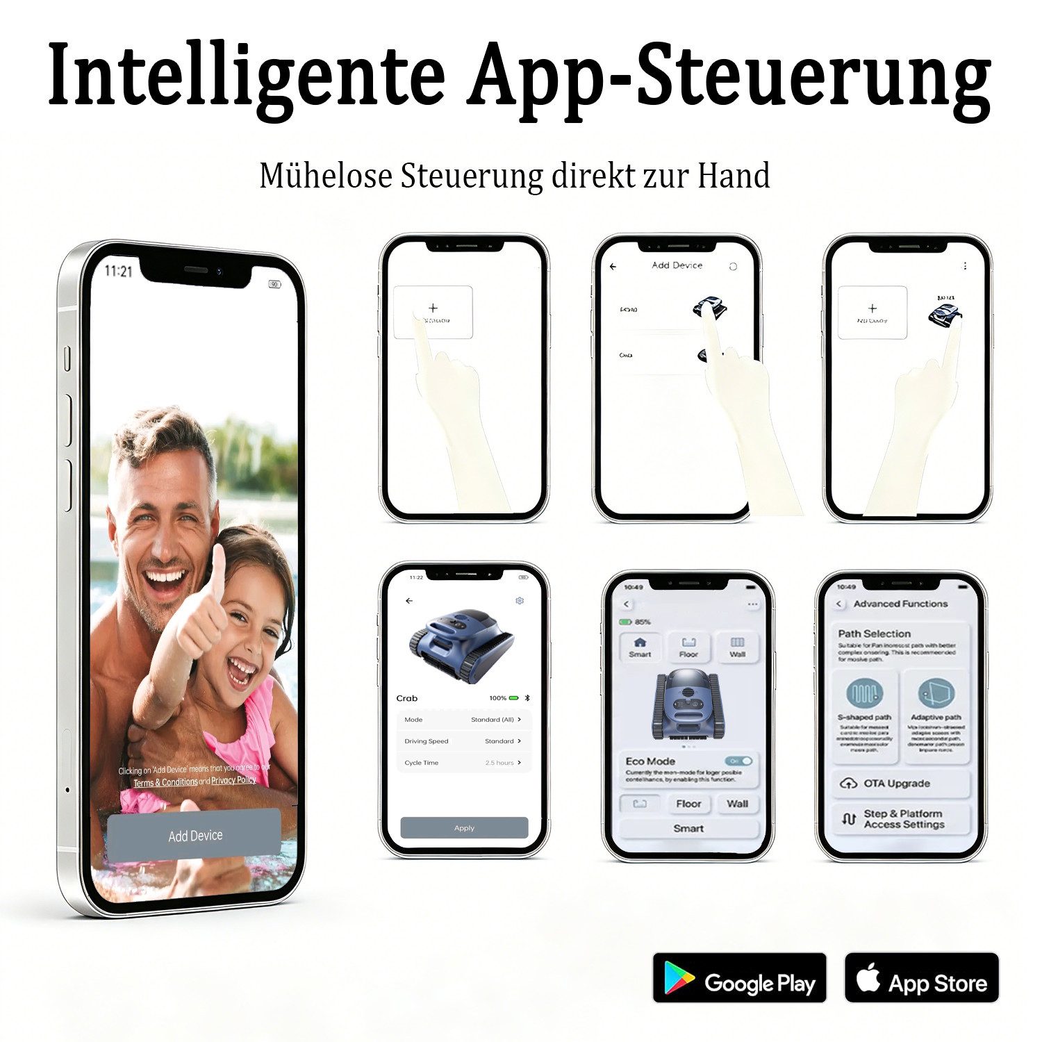 EVERCROSS BOT Poolroboter U9/U9 Pro mit APP-Steuerung, für Boden & Wand & Wasserlinie, Intelligente Navigation, geeignet für alle Poolformen bis 200-300m²