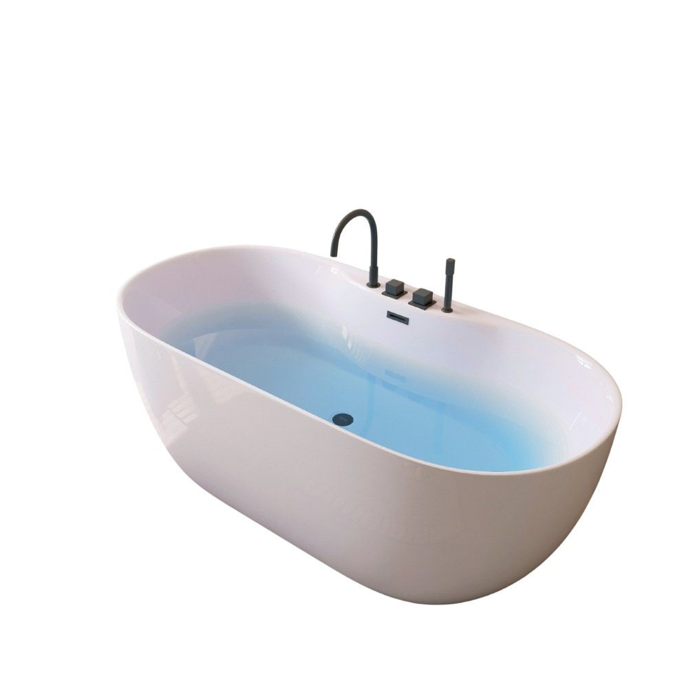 HOME DELUXE Badewanne LENI mit schwarzer Armatur, (1-tlg), 170 x 80 x 58 cm - mit Fußgestell und Abflussset, Wanne, Badezimmer
