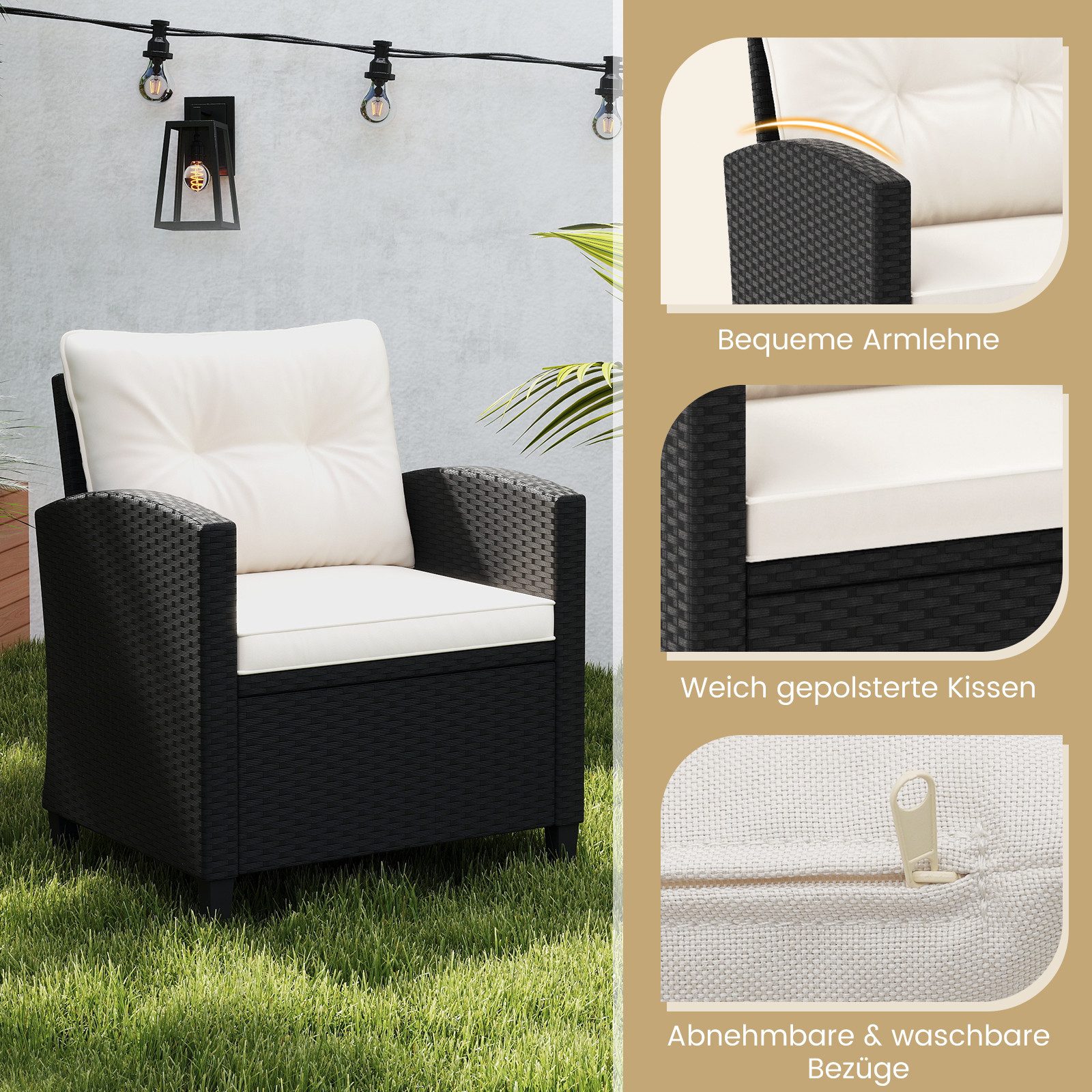 KOMFOTTEU Gartenlounge-Set, (3-tlg), Rattan Gartenmöbel Set, günstig online kaufen