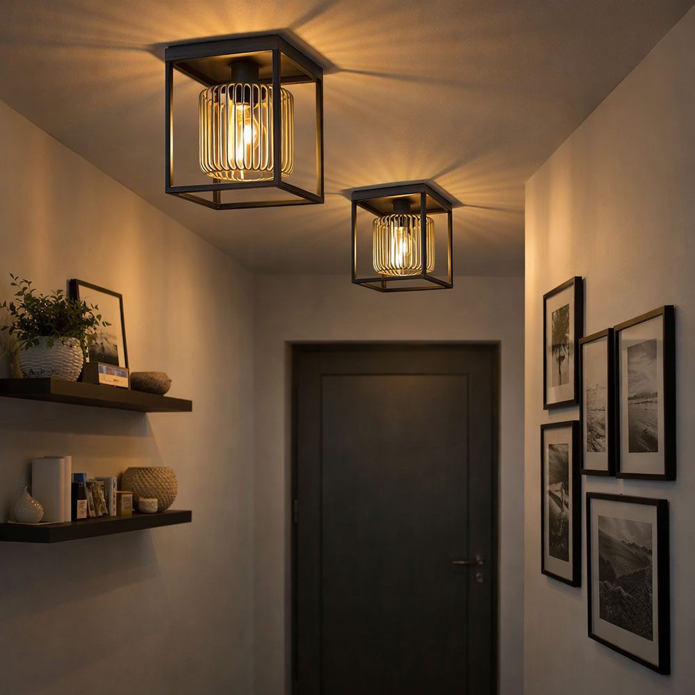 FISCHER & HONSEL Deckenleuchte, Leuchtmittel nicht inklusive, Deckenleuchte Wohnzimmerlampe Deckenlampe Metall Schwarz Gold L 23 cm