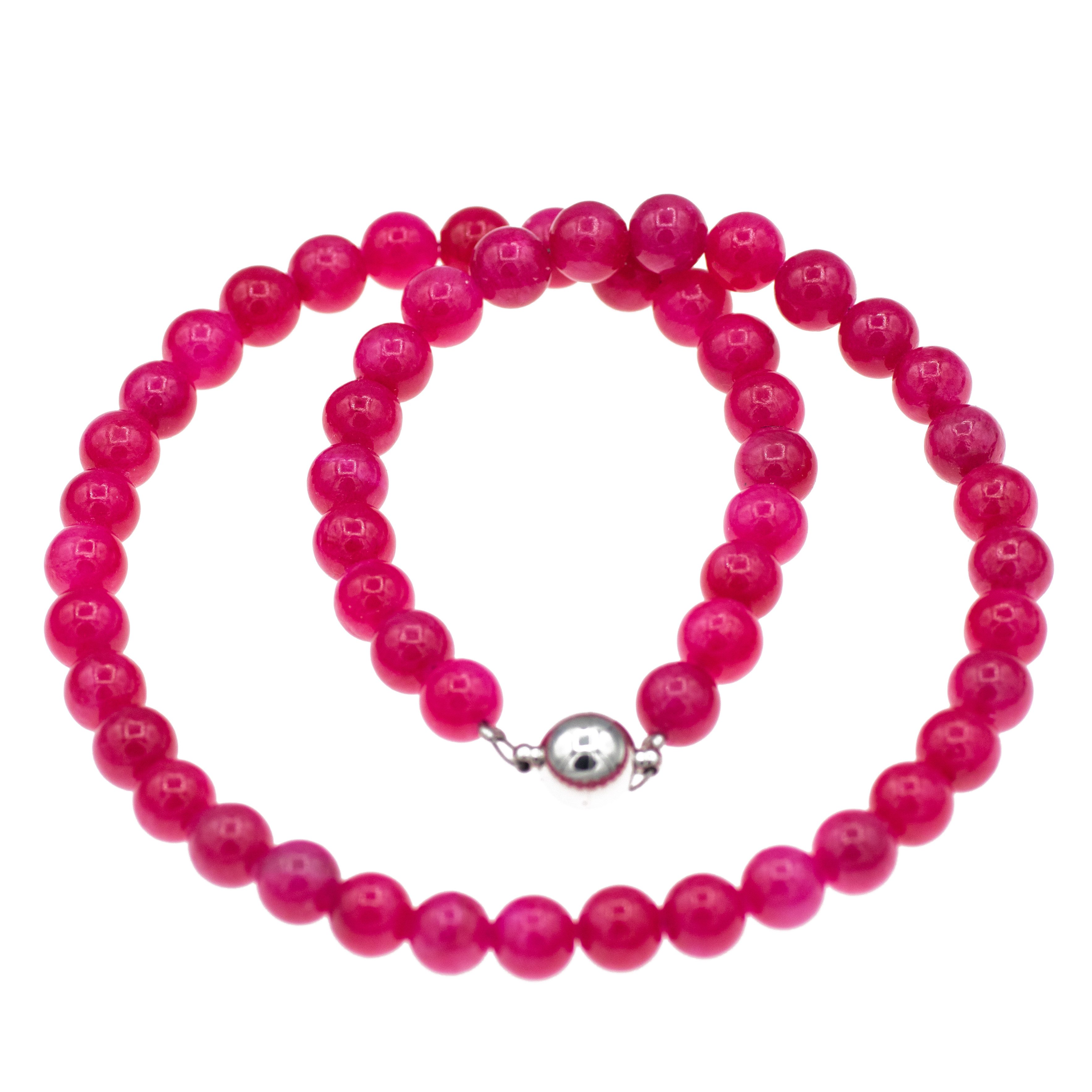 Bella Carina Perlenkette Perlen Kette pink mit 8 mm Jade Perlen Magnetversc günstig online kaufen