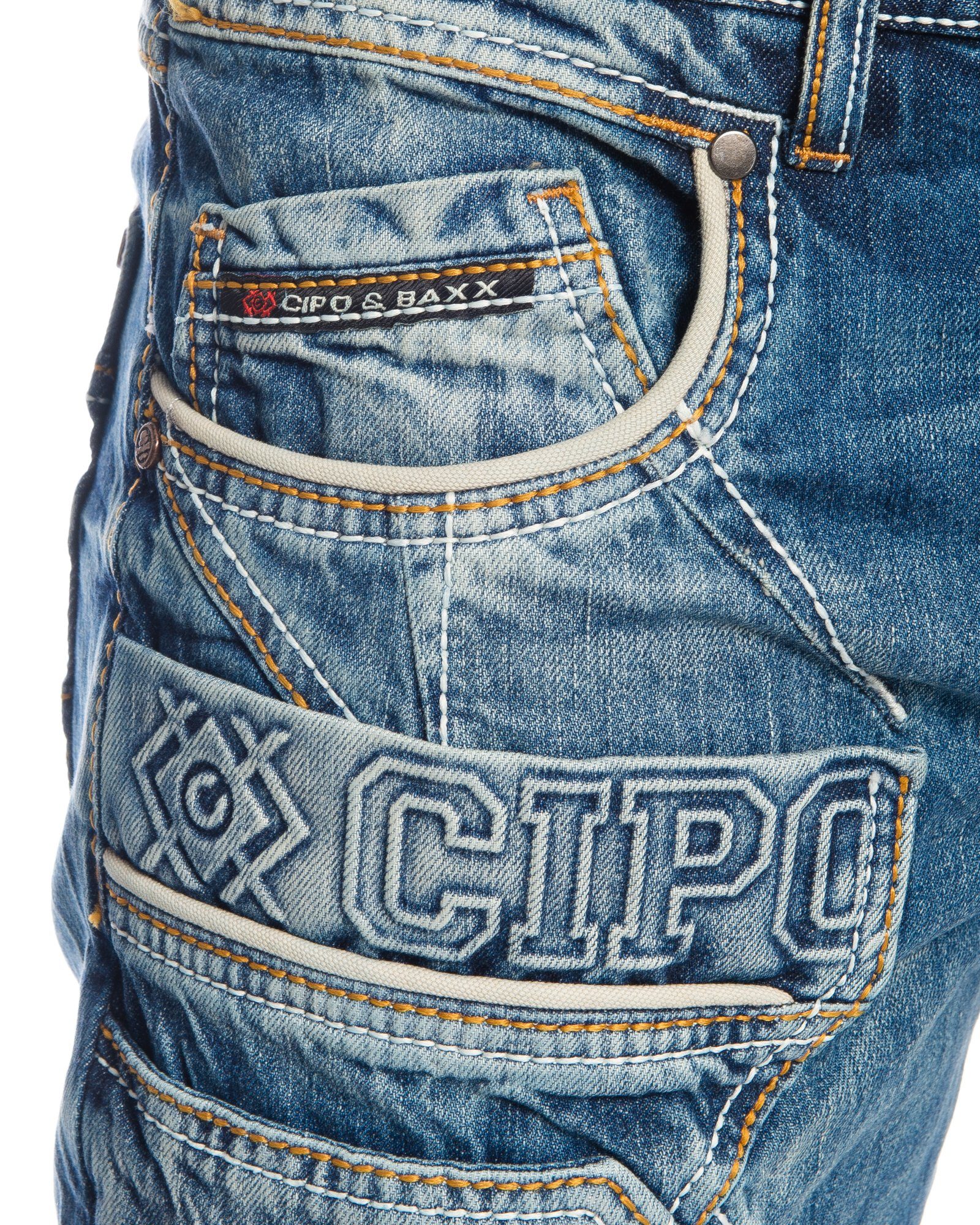 dicken Labeldesign Labelbranding ausgefallenem Kontrastnähte Ziernähten mit dicke Slim-fit-Jeans und Cipo Jeans Baxx Hose und Herren & 3D