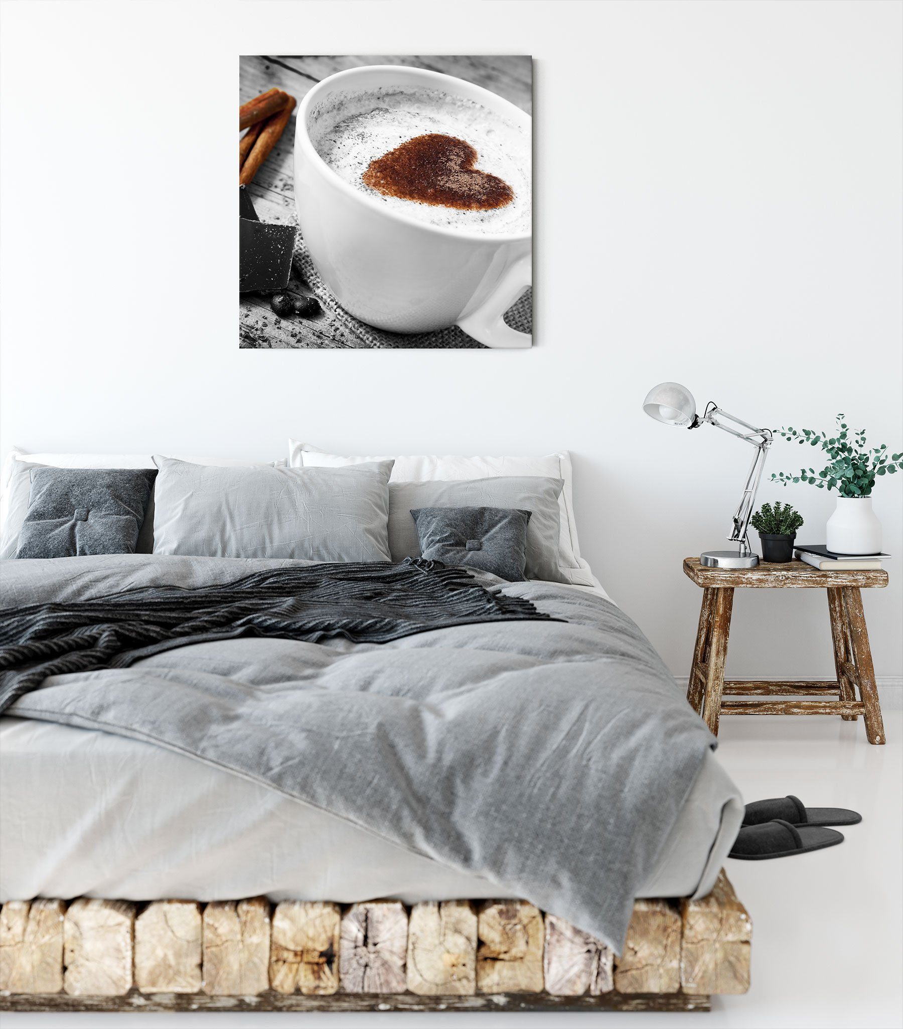 Zackenaufhänger (1 inkl. Kaffeesahneherz, fertig Leinwandbild bespannt, St), Kaffeesahneherz Pixxprint schönes schönes Leinwandbild