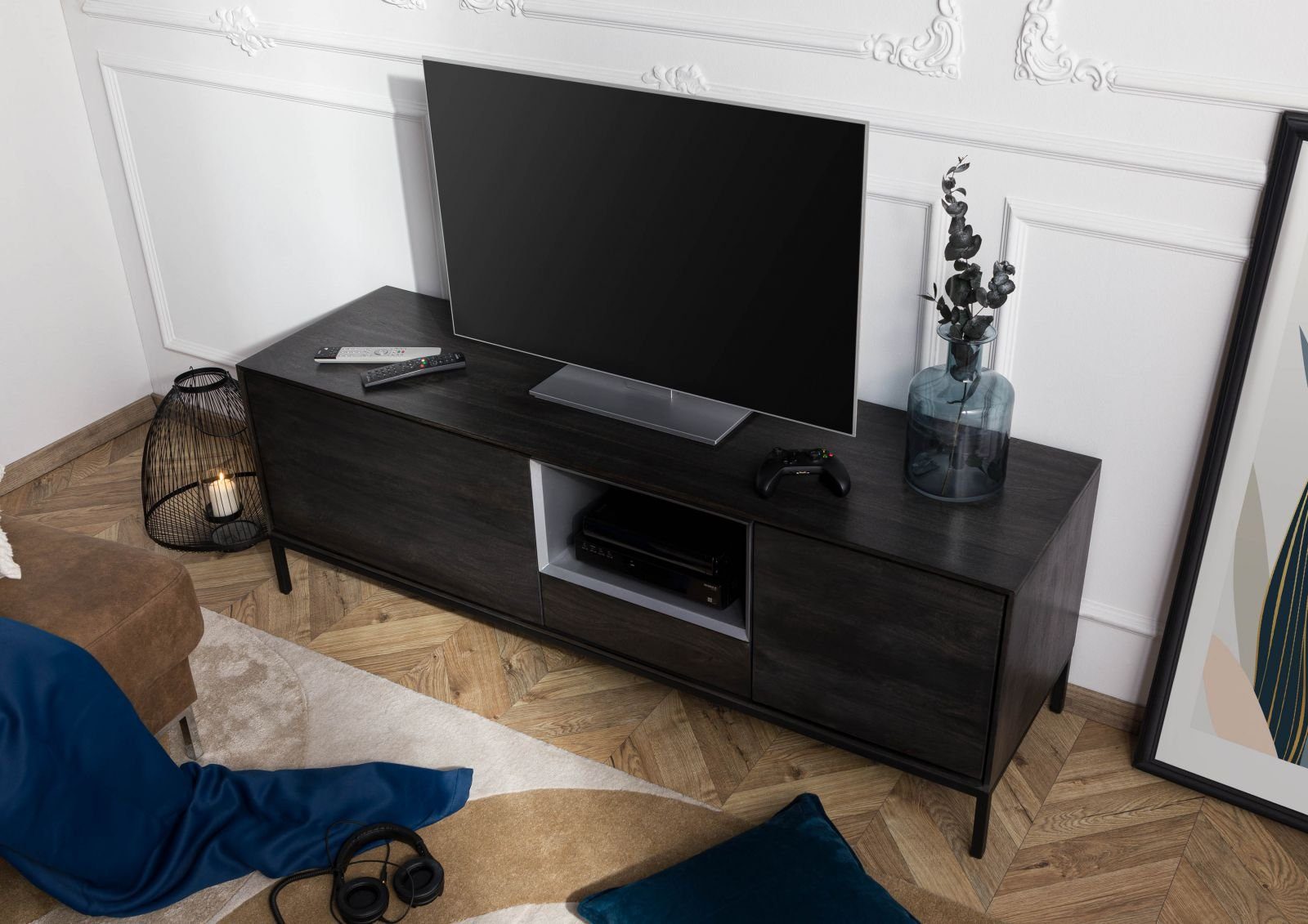 Massivmoebel24 TV-Board CHICAGO (Massivholz), TV-Board Mango 160x45x55 dunkelgrau geölt CHICAGO #201