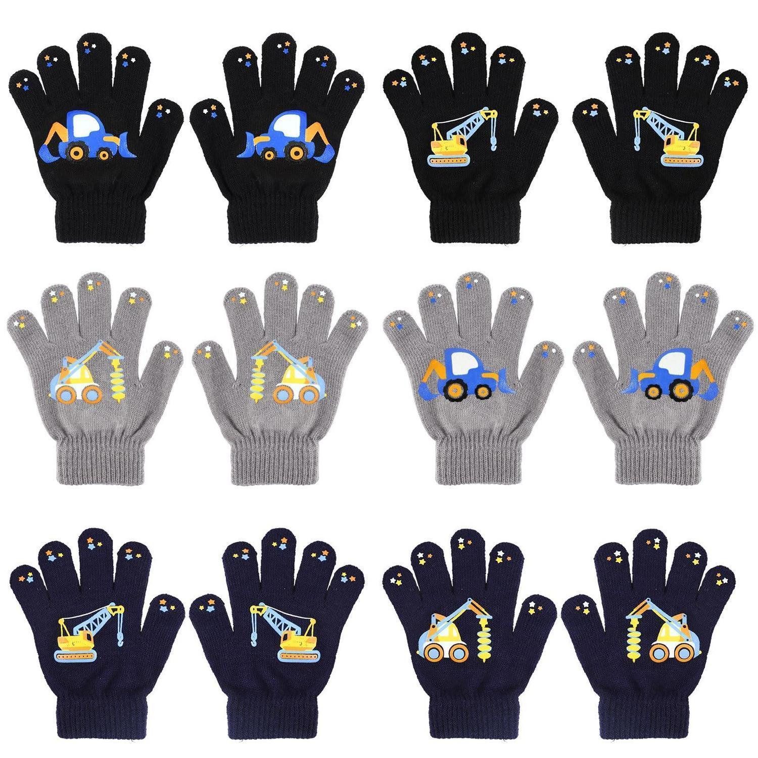 LuxusKollektion Winter-Arbeitshandschuhe Kinderhandschuhe Winter Thermisch 6 Paar Dinosaurier/Bagger (6-St)