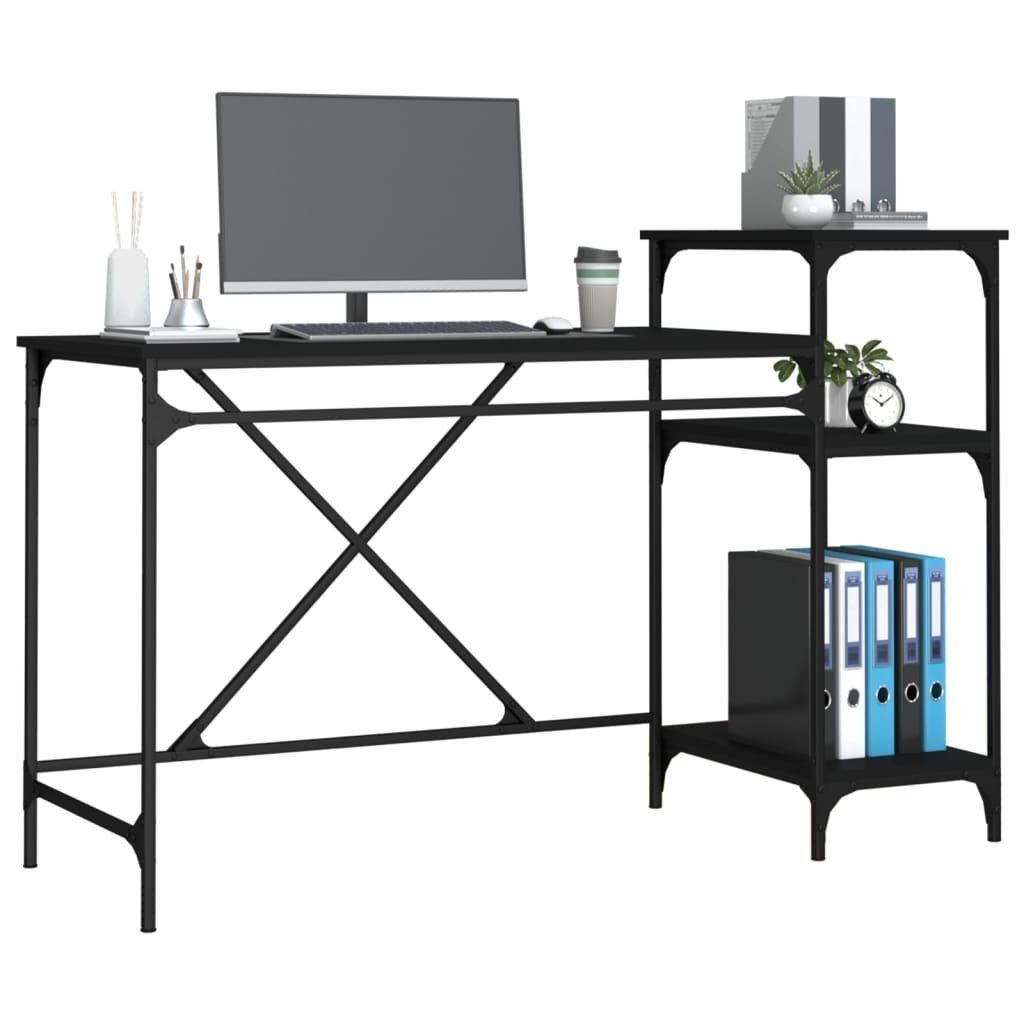 furnicato Schreibtisch mit Regal Schwarz 135x50x90 cm Holzwerkstoff Eisen