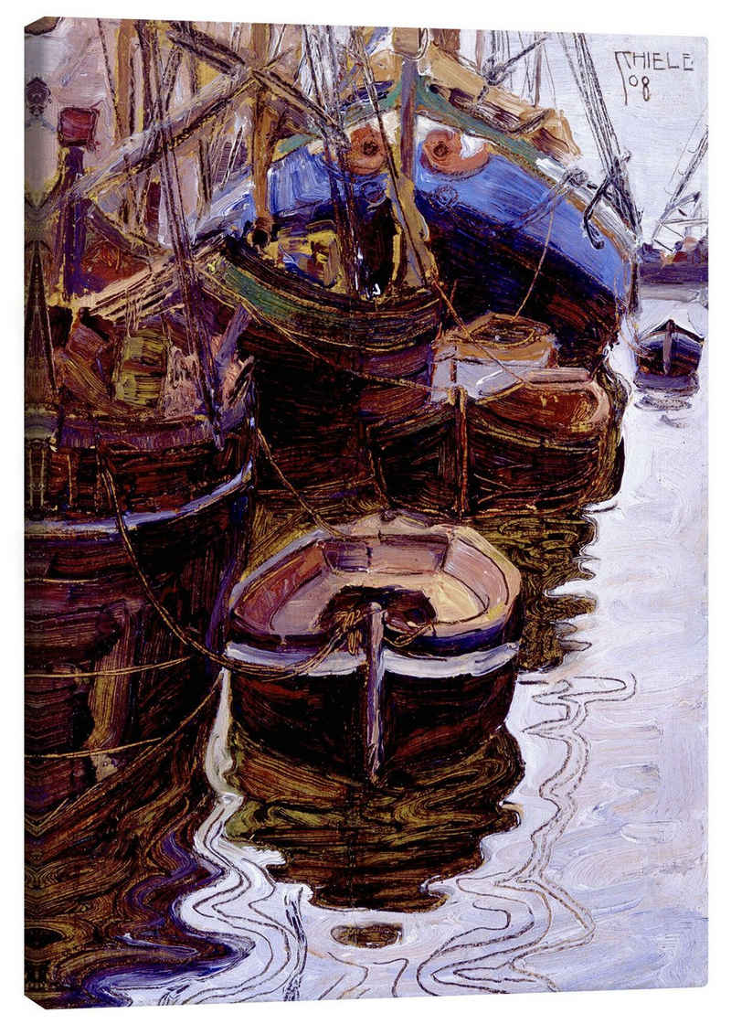 Posterlounge Leinwandbild Egon Schiele, Boote im Hafen von Triest, Badezimmer Malerei