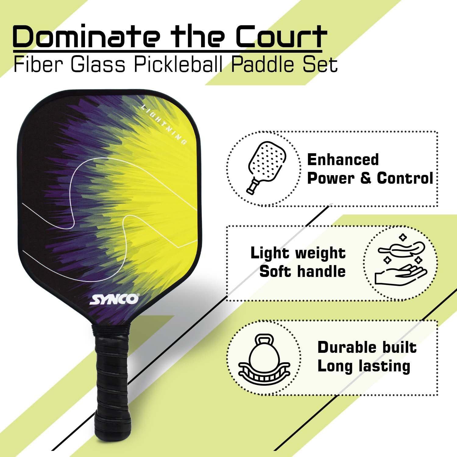 GICO Pickleballschläger Synco Picklebal Set 1 Fiberglas Schläger & 2 Pickleball 1060