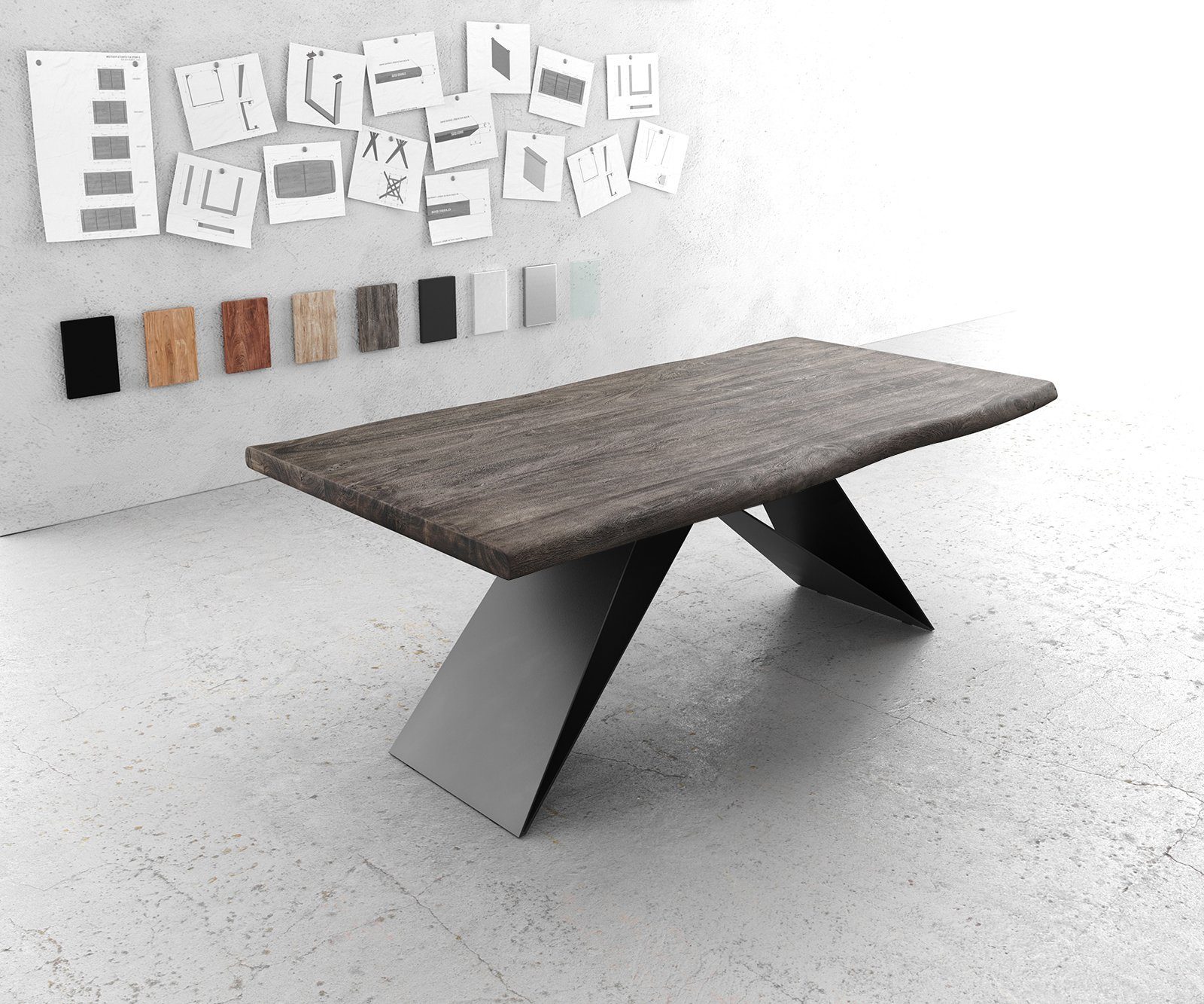 DELIFE Esstisch Edge, Akazie Platin 200x100 günstig online kaufen