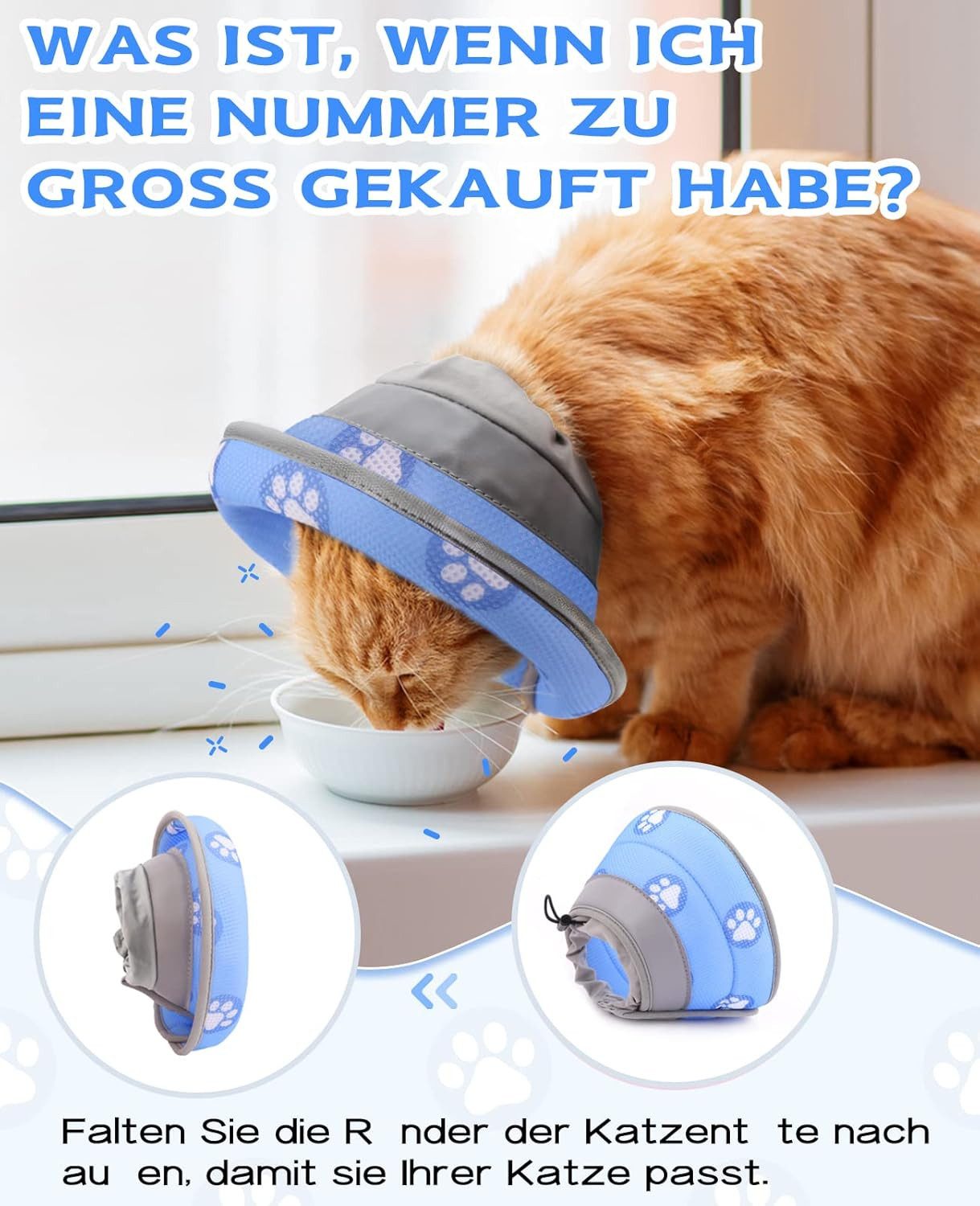 FELIXLEO Haustierklappe Halskrause Katze M weich verstellbar nach OP Blau