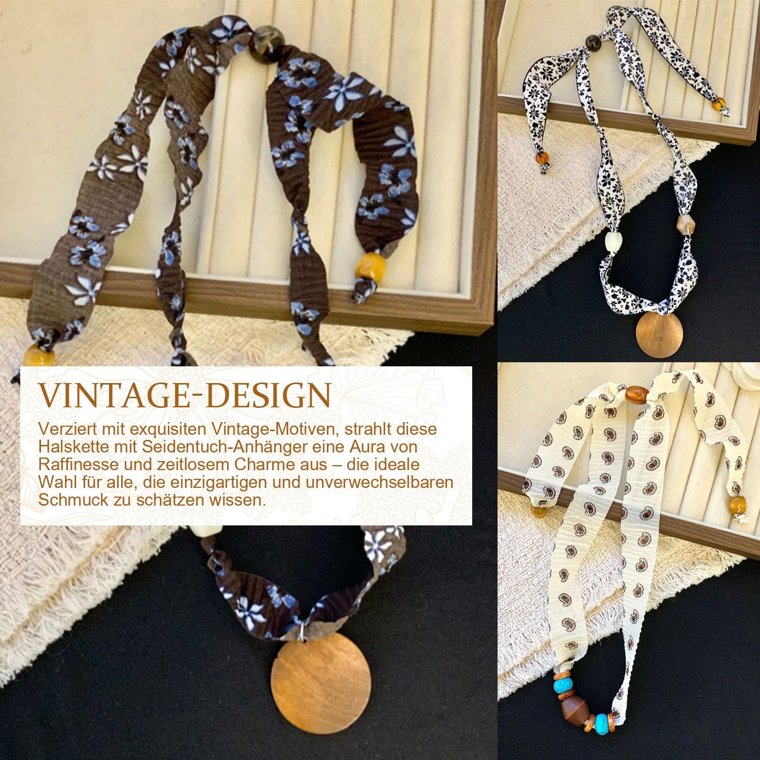 Refttenw Halstuch Damen-Halskette,Seidenschal-Halskette,Schal,Retro-Blumenmuster