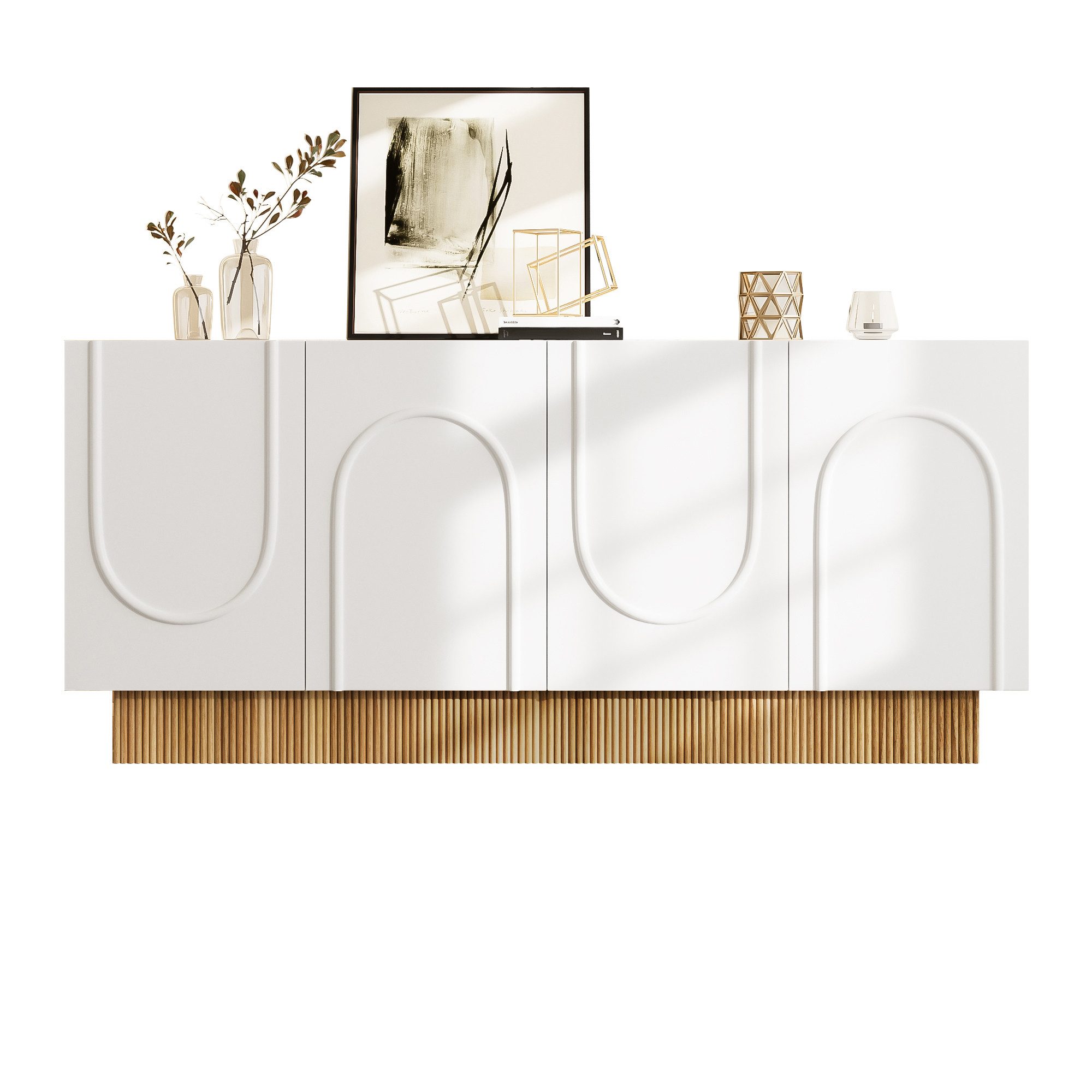 Merax Sideboard mit U-Relief-Design & dekorativer Holzstruktur (1 St., 160×75×38 cm), Kommode mit 4 Türen und großen Innenfächern, Anrichte, Buffetschrank