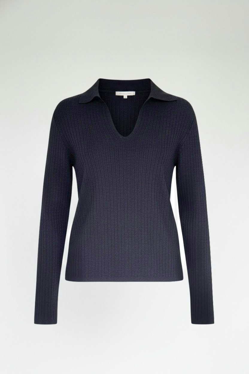 Zuckerwatte V-Ausschnitt-Pullover Rippstrickoptik aus Viskose mit Elasthan