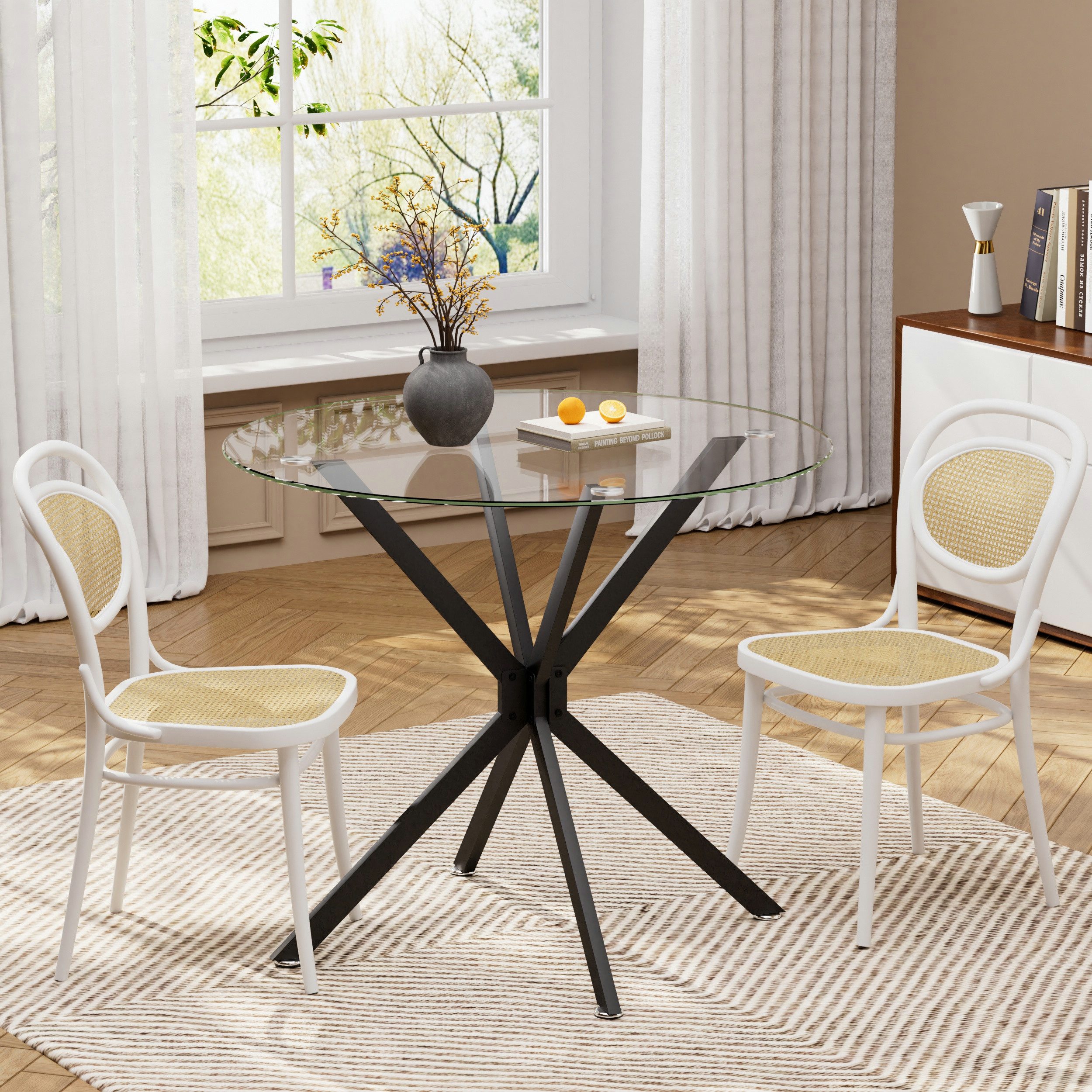 STILVORA Esstisch mit Glasplatte,runder Esstisch Wohnzimmertisch mit Metall günstig online kaufen