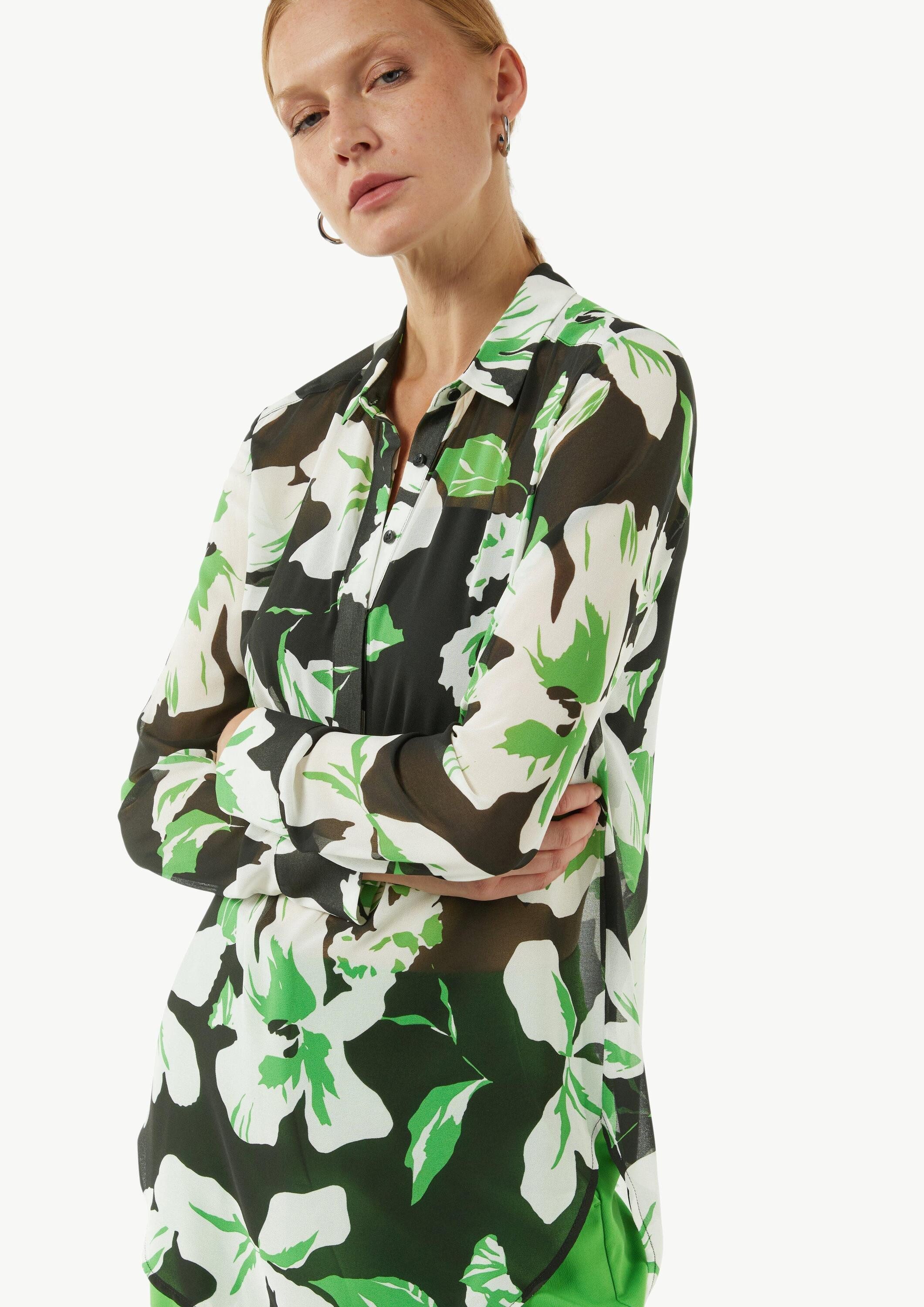 comma Langarmbluse Bluse Gemusterte Longbluse aus Chiffon im Loose Fit