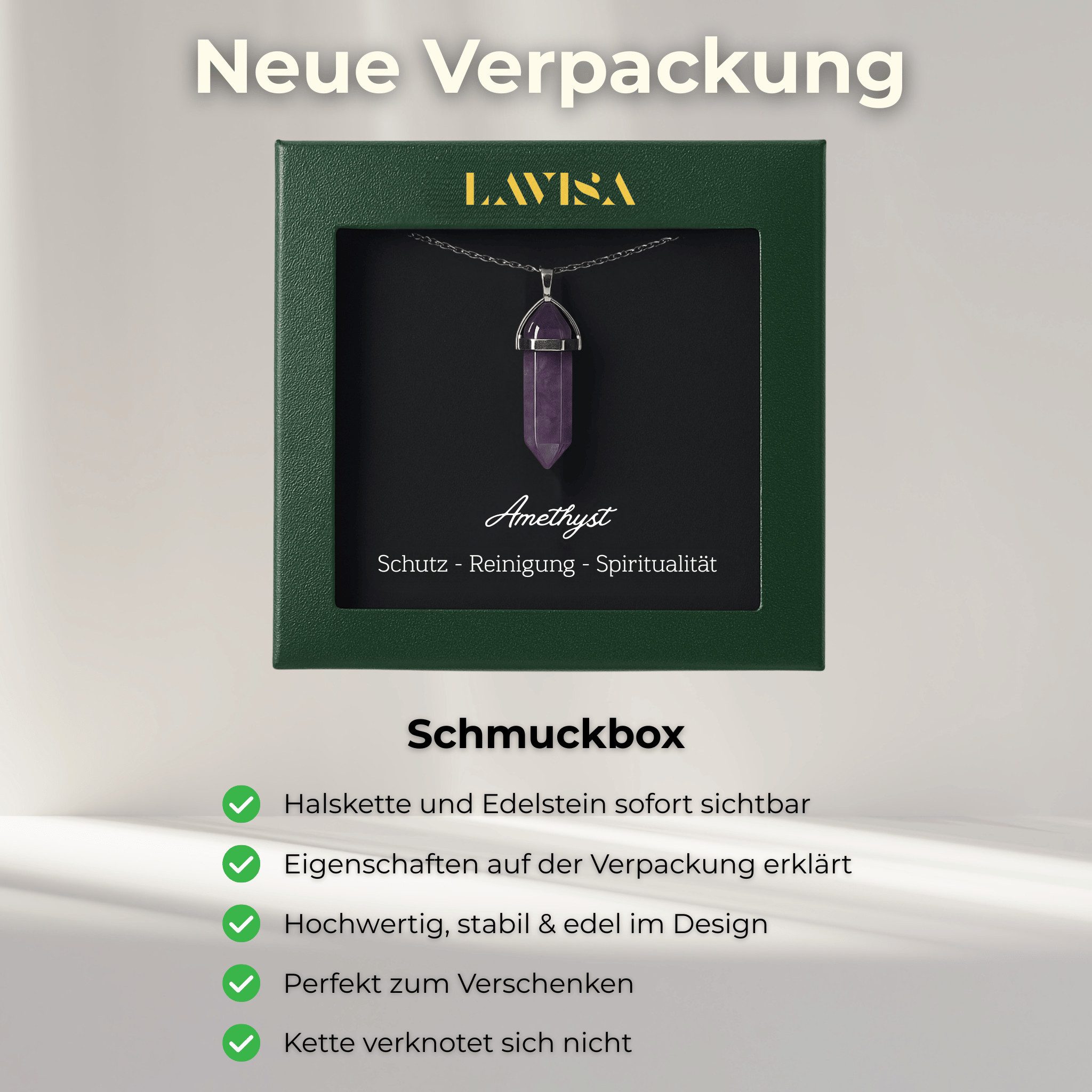 LAVISA Kette mit Anhänger LAVISA Obelisk Edelstein Halskette silber, echte Kristalle, Naturstein, Edelstein Halskette Schmuck Kristall Naturstein Edelsteinkette