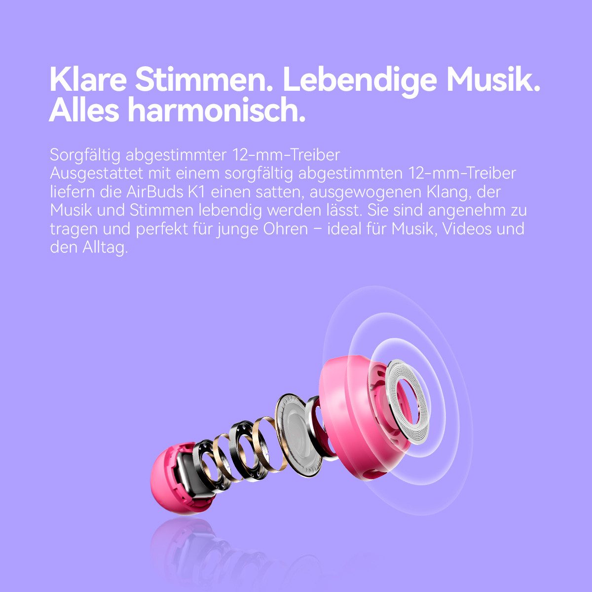 blackview AirBuds K1 Kinder-Ohrhörer, leicht Ohrclip, Bluetooth 6.0, IPX4 Kinder-Kopfhörer (bluetooth, 22h Spielzeit, IPX4, Smart Touch)