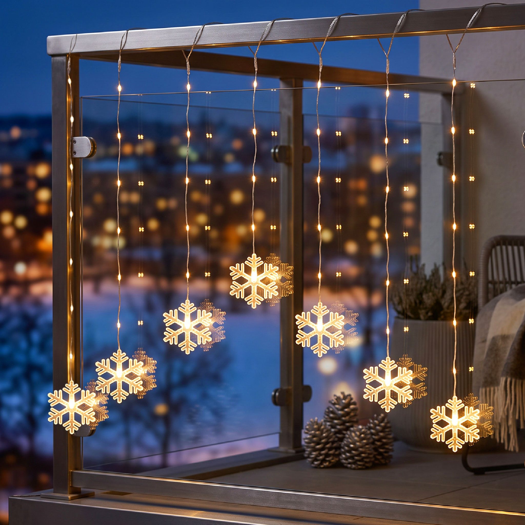 Spetebo Lichtervorhang LED Lichtervorhang Schneeflocke warm weiß - 120 cm, 47-flammig, Deko Lichterkette mit 47 LED für Innen und Außen