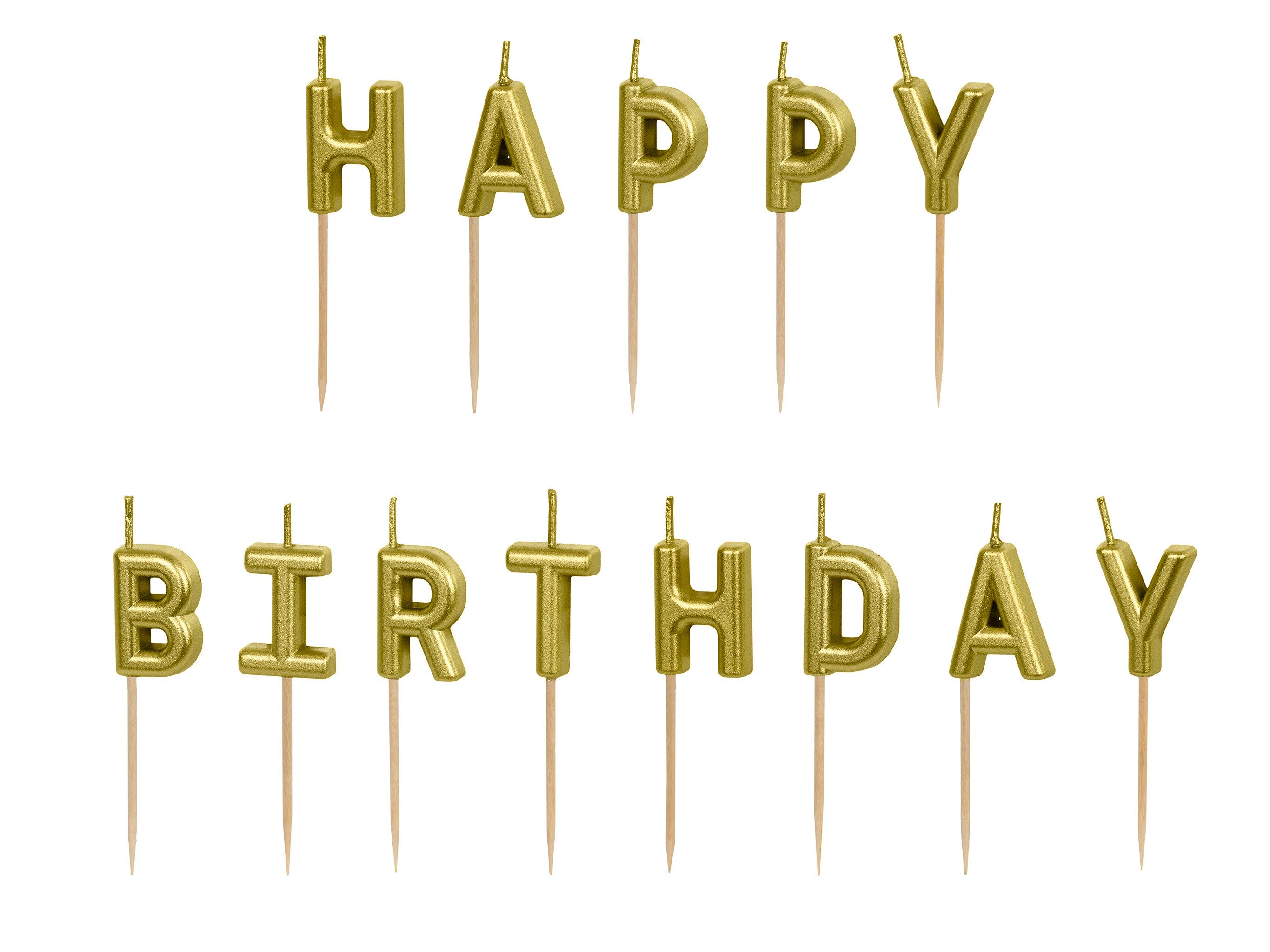 partydeco Geburtstagskerze, Geburtstagskerzen Happy Birthday 2,5cm Gold günstig online kaufen