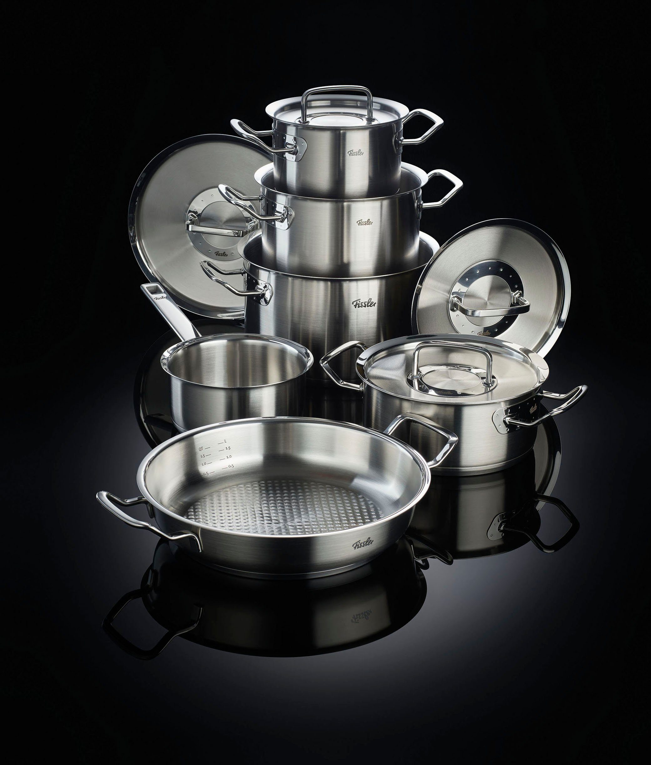 Fissler Topf-Set Original-Profi Collection, Edelstahl 18/10 (Set, 6-tlg., Kochtopf 16/20/24cm, Bratentopf 20cm, Kasserolle 16cm, Pfanne 28cm), induktionsgeeignet, Metalldeckelausführung, Made in Germany
