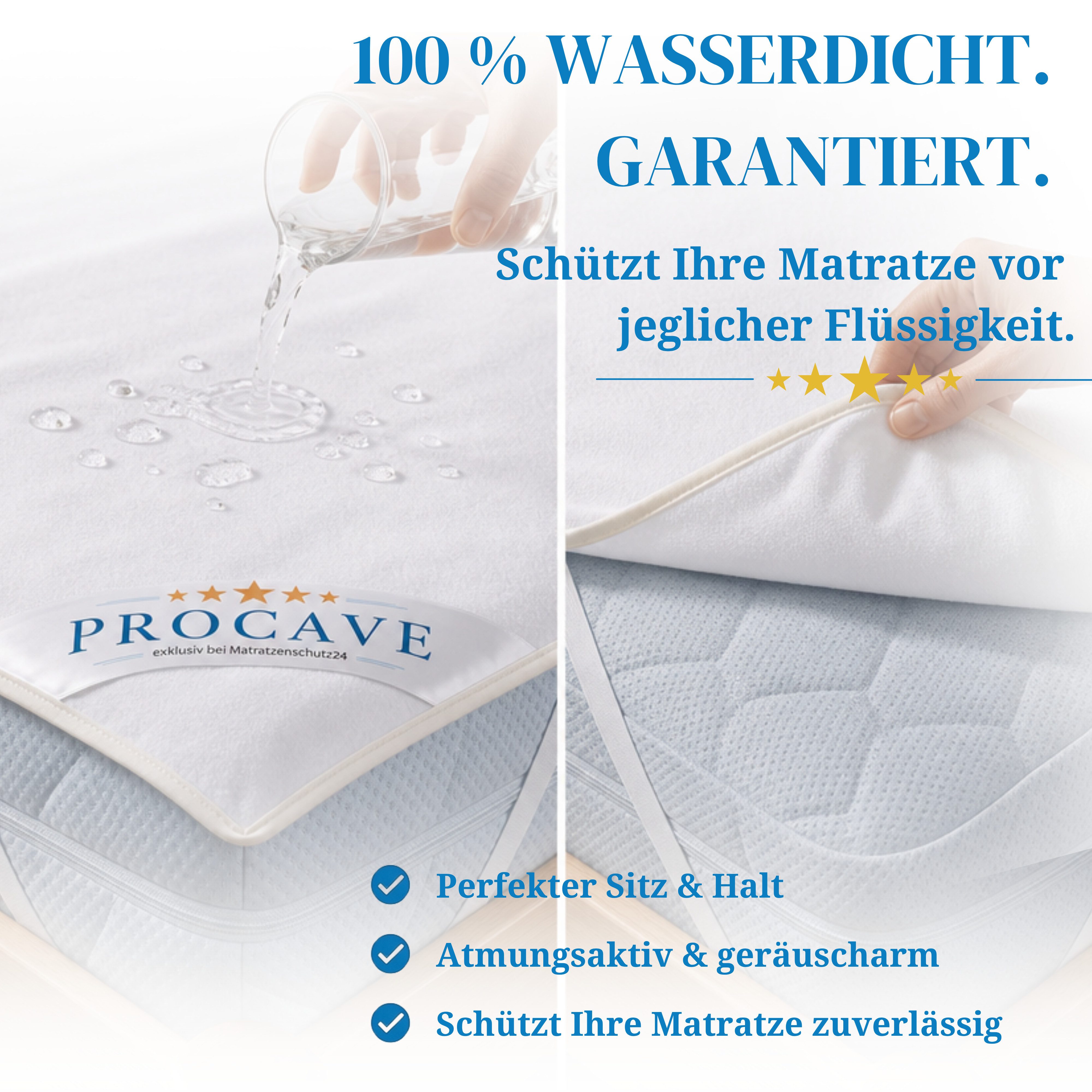 Matratzenauflage wasserdicht atmungsaktiver Matratzentopper Made in Germany div. Größen PROCAVE, Matratzenschoner wasserundurchlässig, waschbar, 70x200 cm
