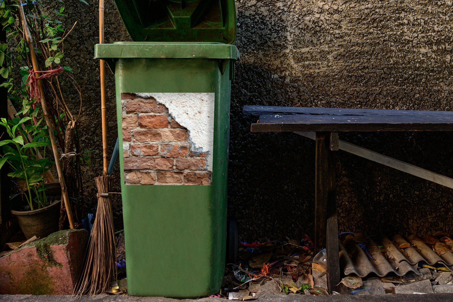 - Container, Ziegel Wandsticker Wand (1 Gips MuchoWow Mülleimer-aufkleber, St), Mülltonne, - Sticker, Abfalbehälter