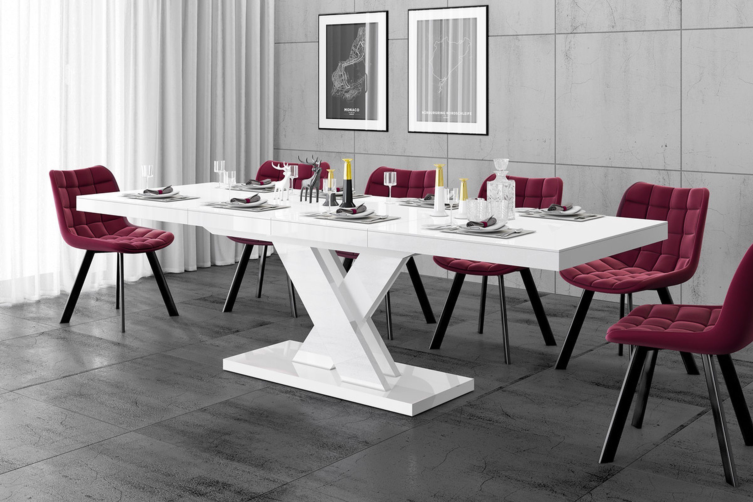 Esstisch 256 bis 160 HEN-111 Tisch ausziehbar cm Design Hochglanz Weiß designimpex Esstisch
