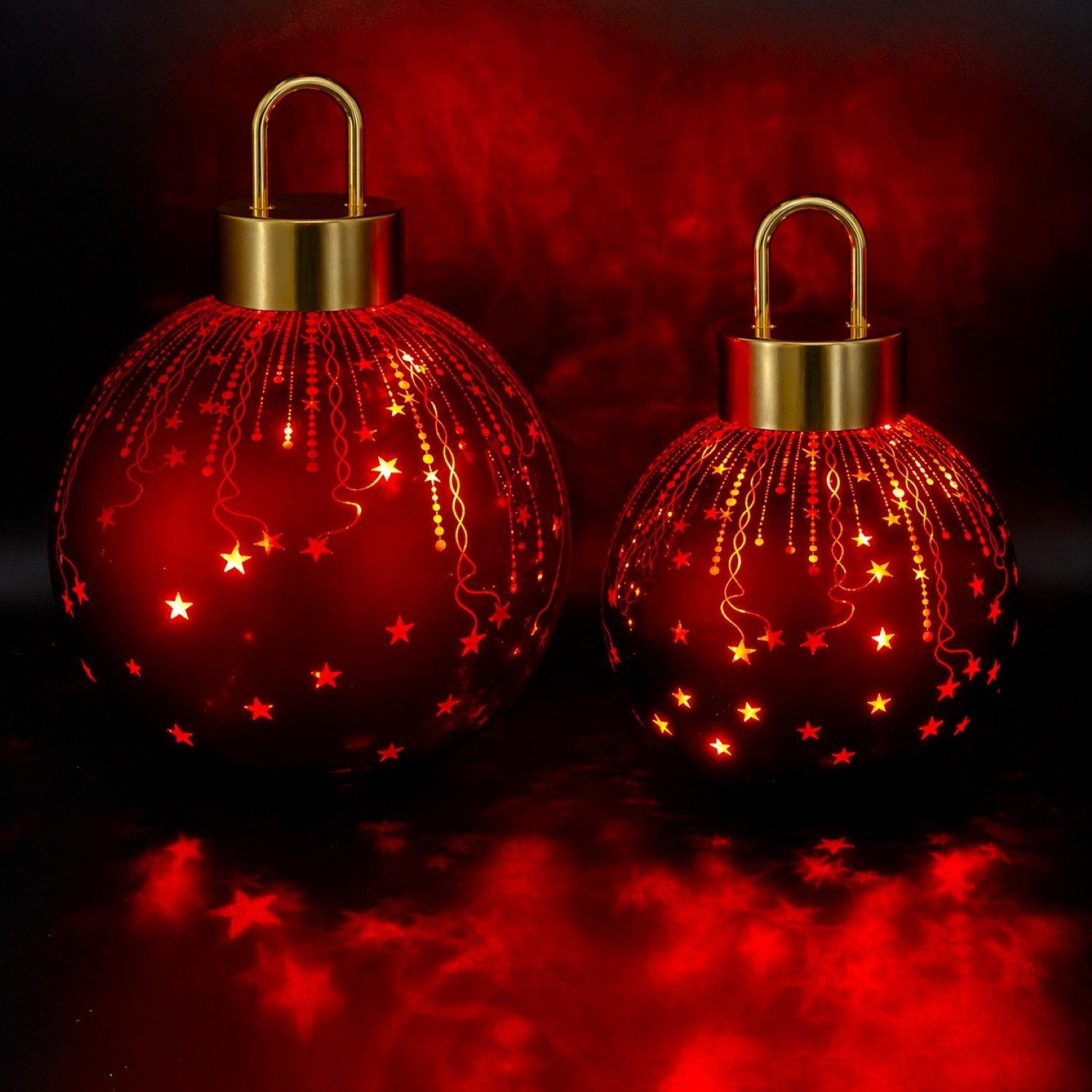 Online-Fuchs LED-Dekofigur 2 Weihnachtskugeln aus Glas mit LED-Lichterkette & Timer - Deko (ruhiges Leuchten oder Flackereffekt wählbar, Rot, Grün, Silber oder  – Bild 4 von 4