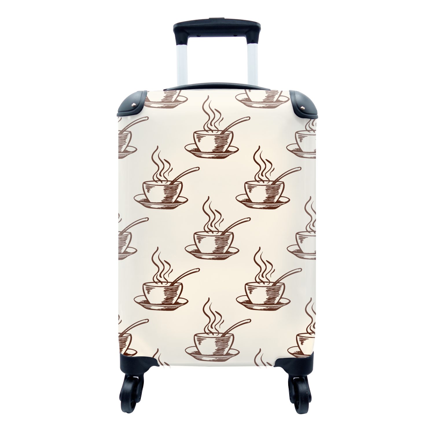 MuchoWow Handgepäckkoffer Muster - Vintage - Kaffee, 4 Rollen, Reisetasche mit rollen, Handgepäck für Ferien, Trolley, Reisekoffer