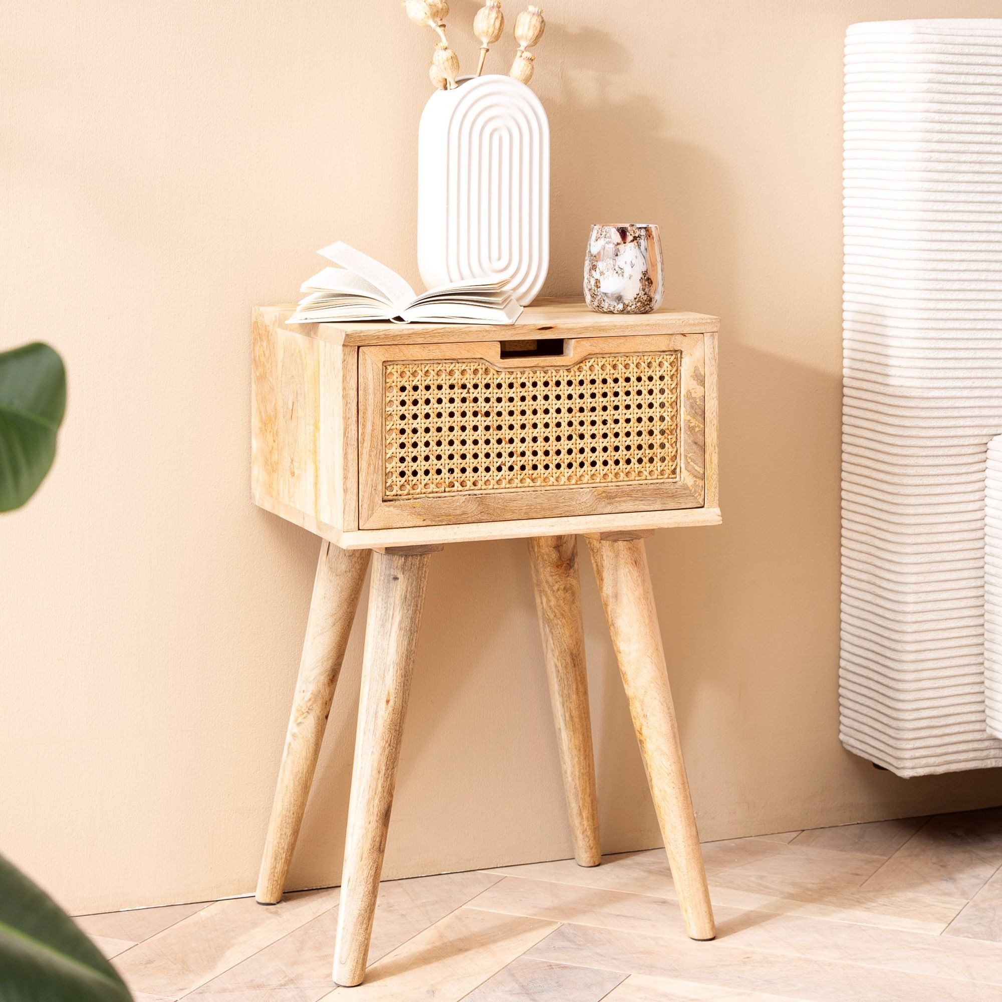 FINEBUY Nachttisch FB98155 (Massivholz / Rattan günstig online kaufen