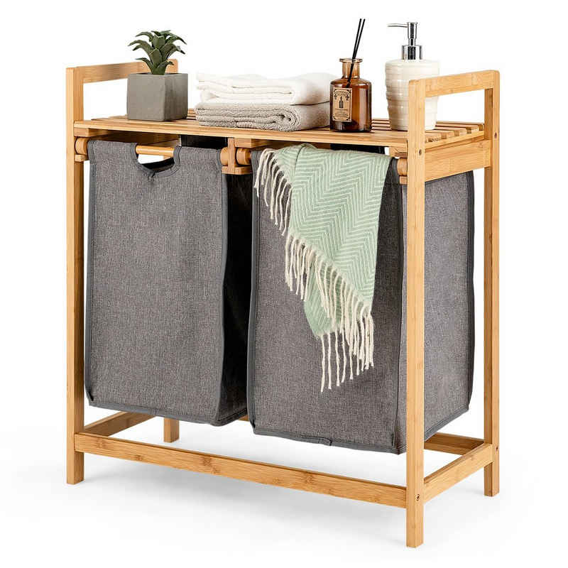 COSTWAY Wäschekorb »Wäschesortierer Wäschesammler Wäschebehälter«, 2 Fächer Bambus, mit Ablage