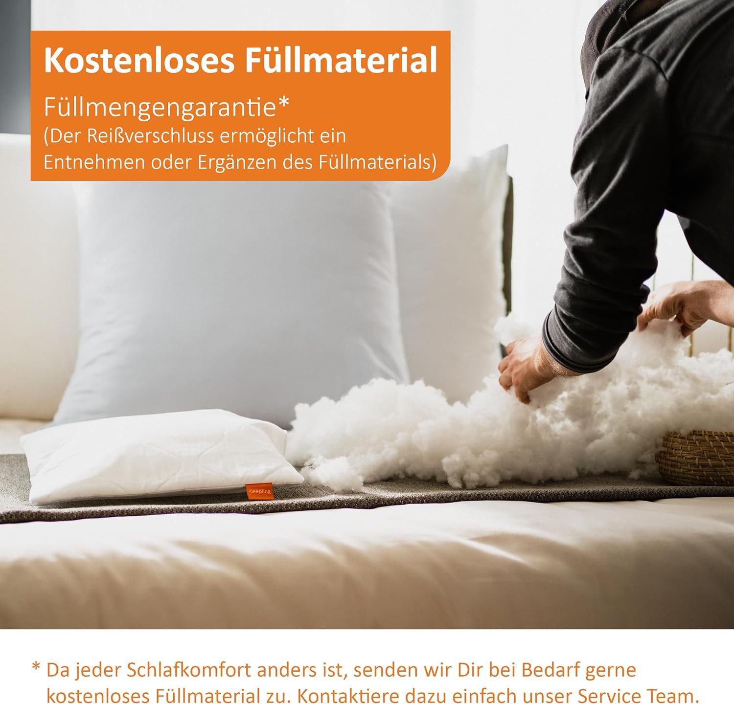 sleepling Kopfkissen extra prall, fest und dick, Füllung: Polyester, Bezug: 100% Polyester (Mikrofaser), Seitenschläfer, Rückenschläfer, Bauchschläfer, softes, allergikerfreundliches Material, hochwertig und anschmiegsam